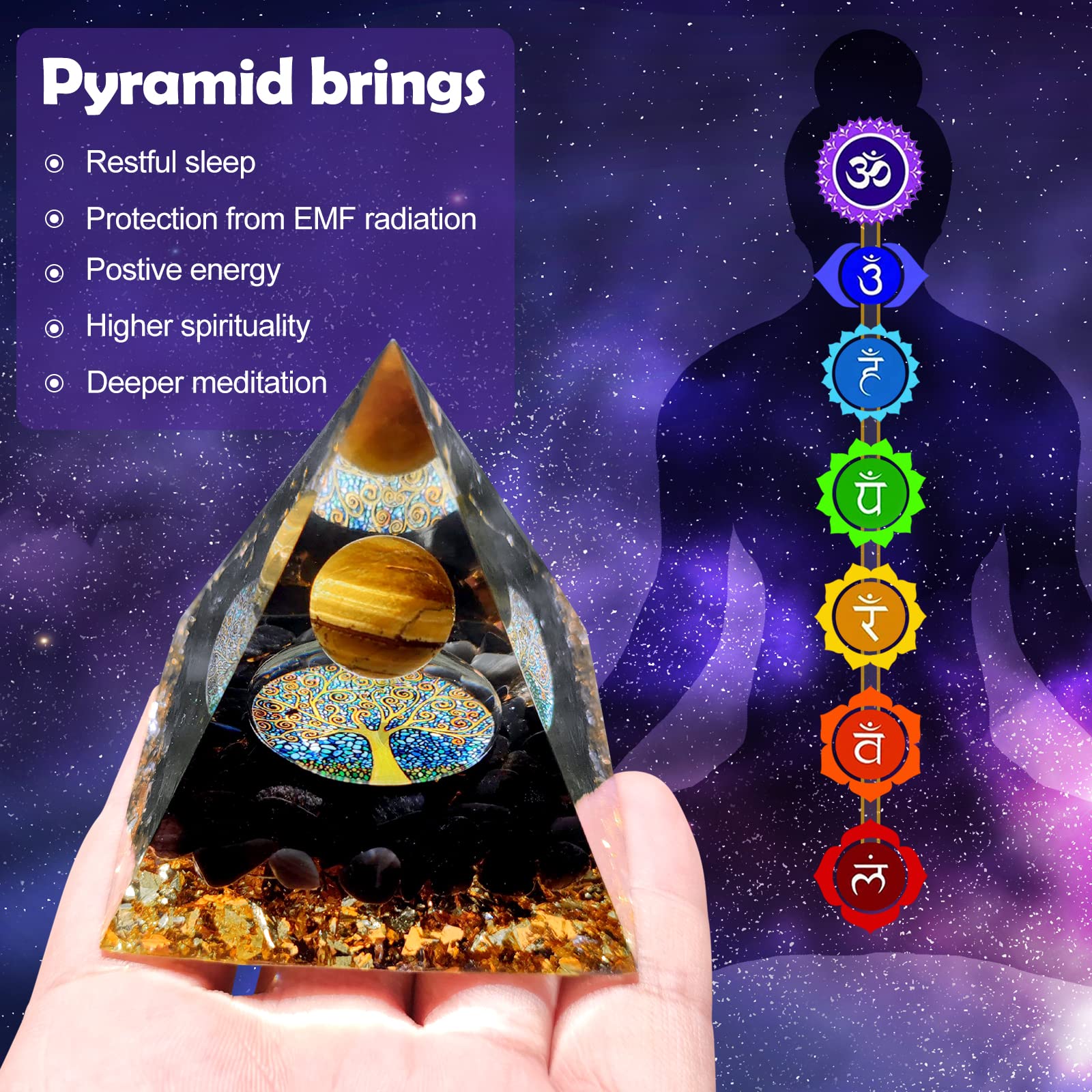 Obidodi Crystal Pyramid, Moonstone Ogan Chakra Energy Tower, Positive Generator - Image 2