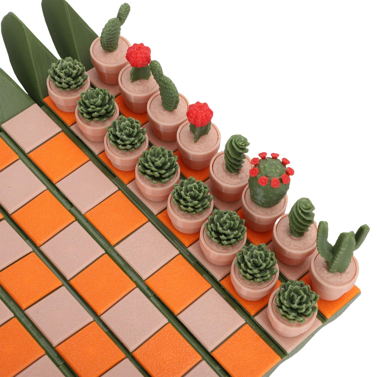 Rollup-Kaktus-Schachspiel, 3D-gedruckt, Tragbares Reiseschachbrett mit 32 Teilen, Lustiges Geschenk für Pflanzenliebhaber