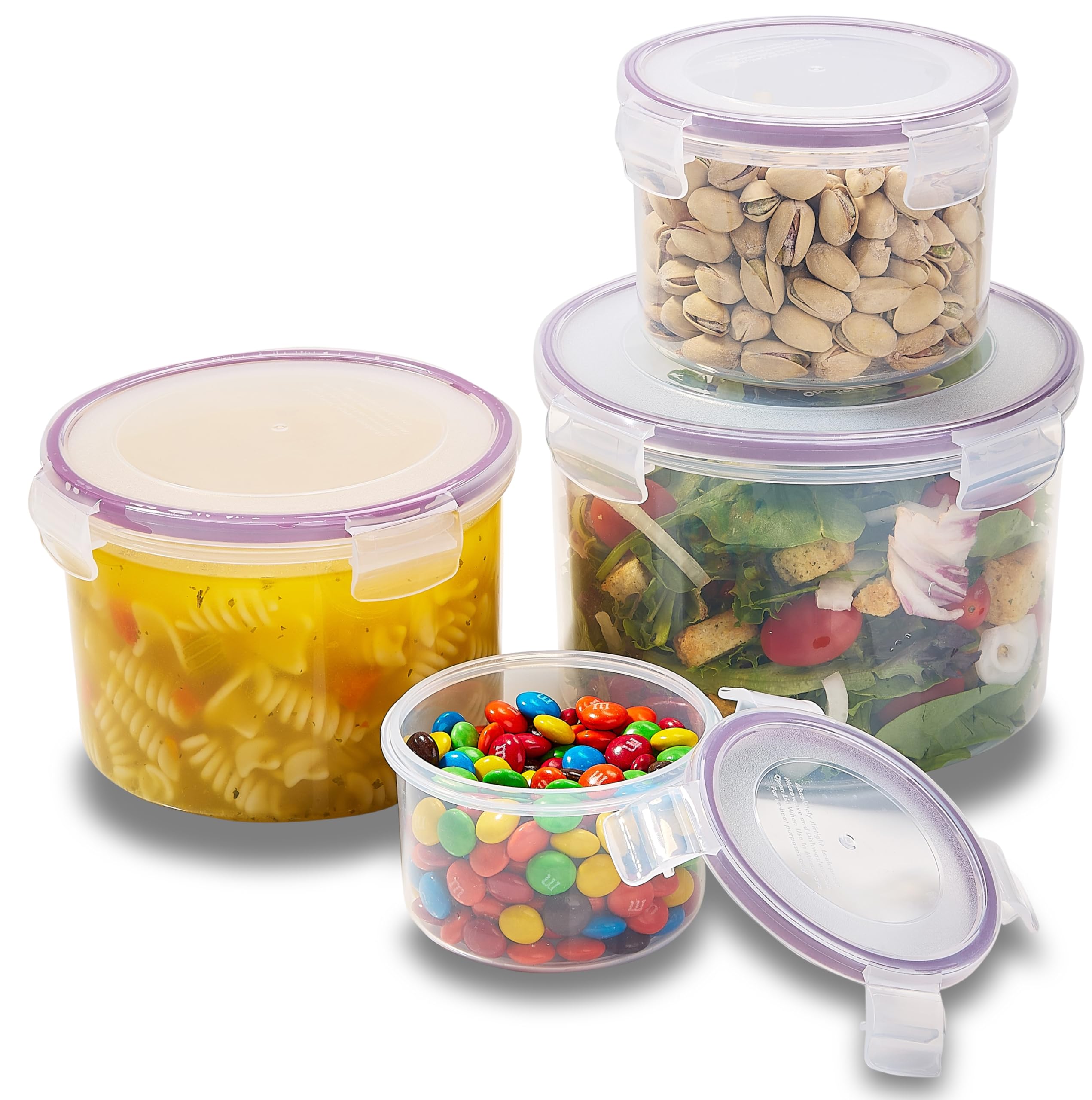SnapMate - Set of 4 Round Nesting Food Storage Containers - Reusable, BPA Free Plastic, Snap Lock Lids With a Leakproof Silicone Seal. Great for