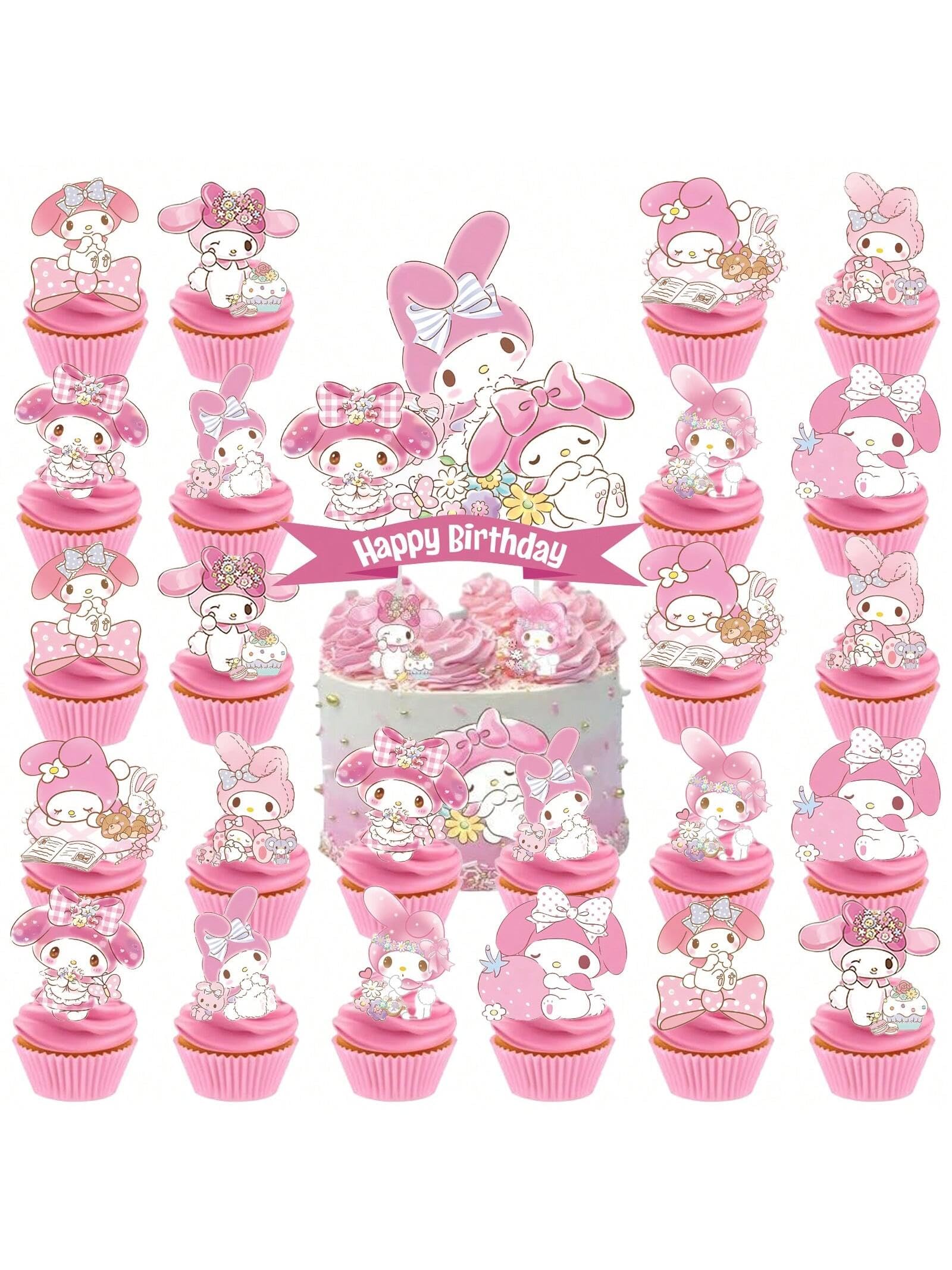 25 Pcs Cat Cupcake Toppers, Happy Birthday Décor, Cupcake Decorations for Kids' Birthdays Party Supplies Decorations (C pink)