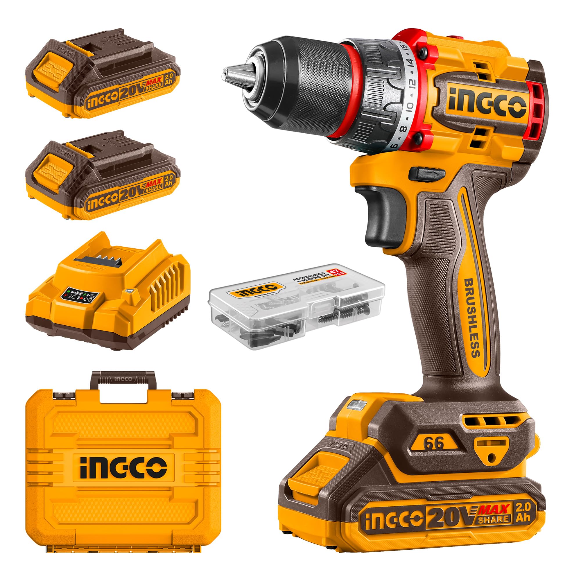 Man using INGCO CDLI20668 cordless drill to drill into a wooden beam