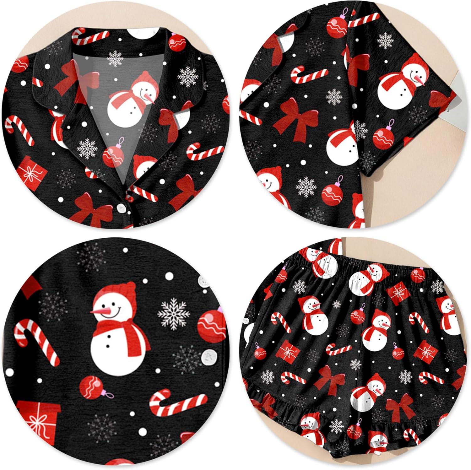 Christmas Pajamas Sets Women Xmas Button Down Pjs Set Silk Holiday Vneck Sleepwear Santa Short Sleeve Loungewear Set - Image 4