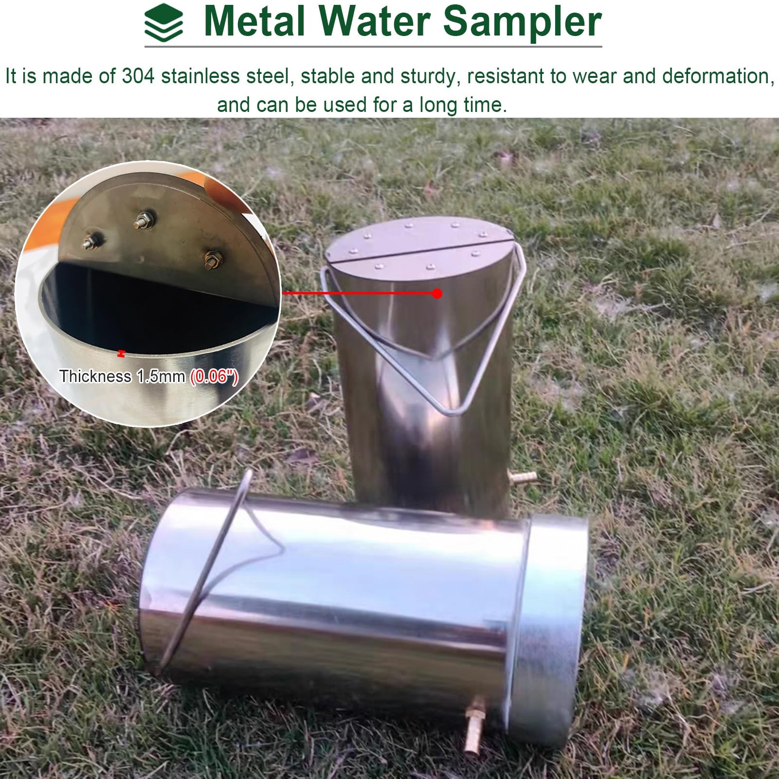 Campionatore d'acqua da 4 l, tazza ponderata per raccolta di liquidi per pozzetti, stagni, laghi e fiumi, kit di campionamento durevole