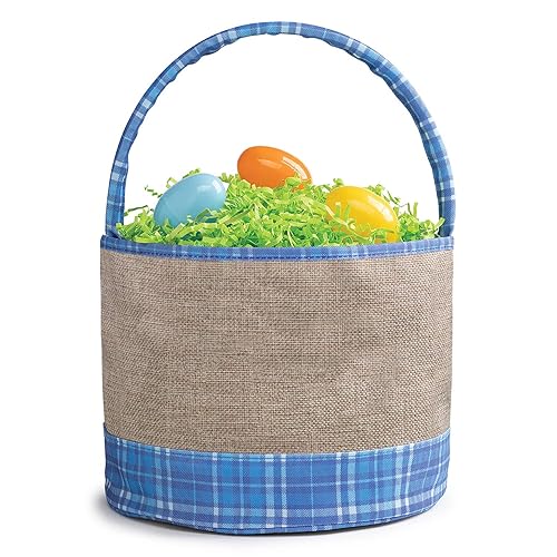 Miniatura 9 de Bolsa de cubo de Pascua personalizada con nombre personalizado | Bolsa de Pascua de arpillera a cuadros azules con asa | Cesta de huevos para niños