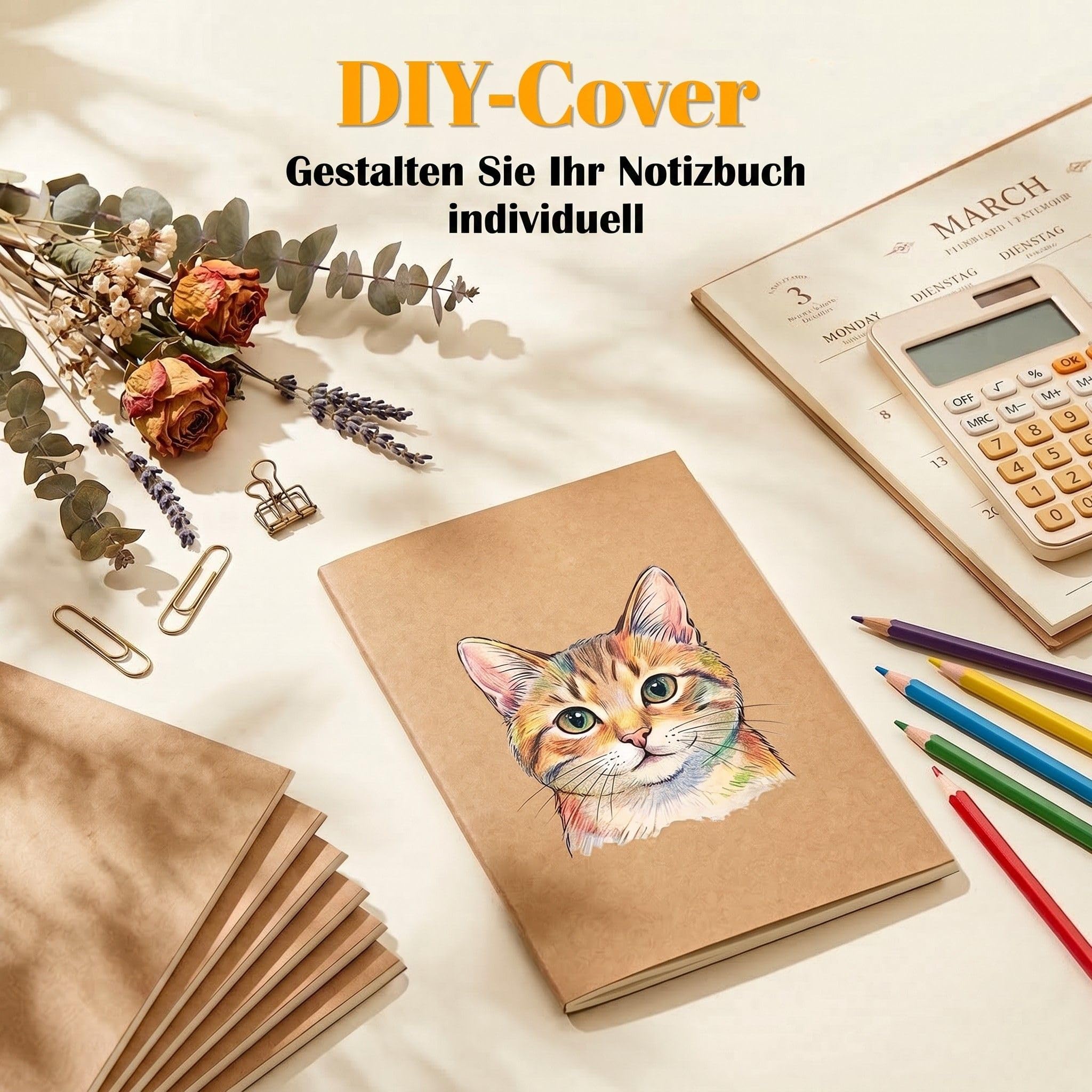 VEESUN Notizbuch A5 Kariert 100er Set Notizheft 30 Blatt Notizblock | Fadenheftung 180° Flach / DIY Kraft Softcover / 80 g/m2 Augenschonendes Cremeweißes Papier fur Büro Zurück zur Schule
