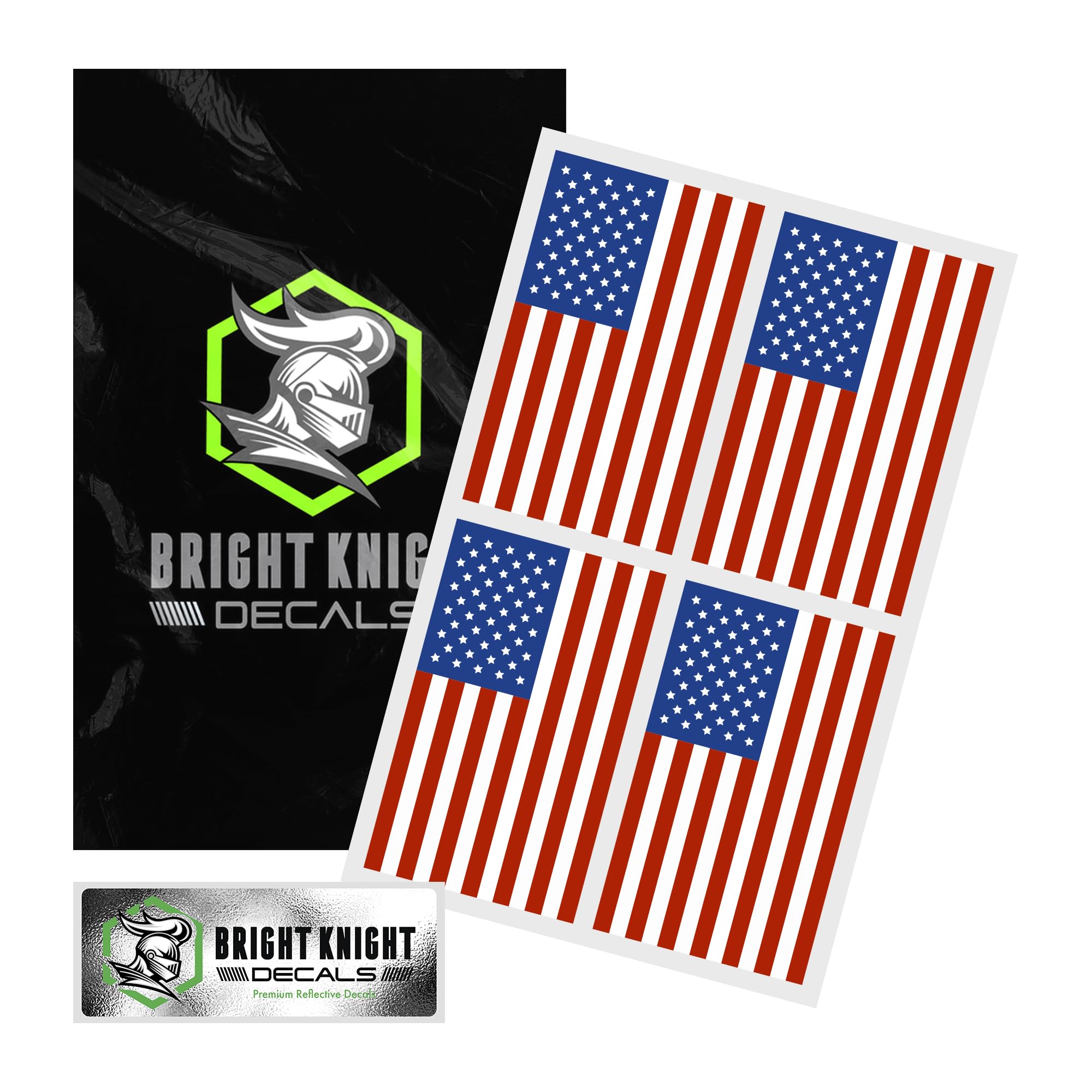 Odblaskowa naklejka z flagą jasnego rycerza, 5 cm x 2,5 cm czerwona/biała/niebieska amerykańska flaga, lustrzana, 2 pary z odblaskowym winylem, wyprodukowano w USA