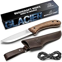 BeaverCraft Bushcraftmesser Scandi Messer mit Klinge aus Kohlenstoffstahl Bushcraft Messer Scandi Grind – Feststehendes Messer mit Scheide Vollerl, Bushcraft Messer mit Lederscheide BSH2