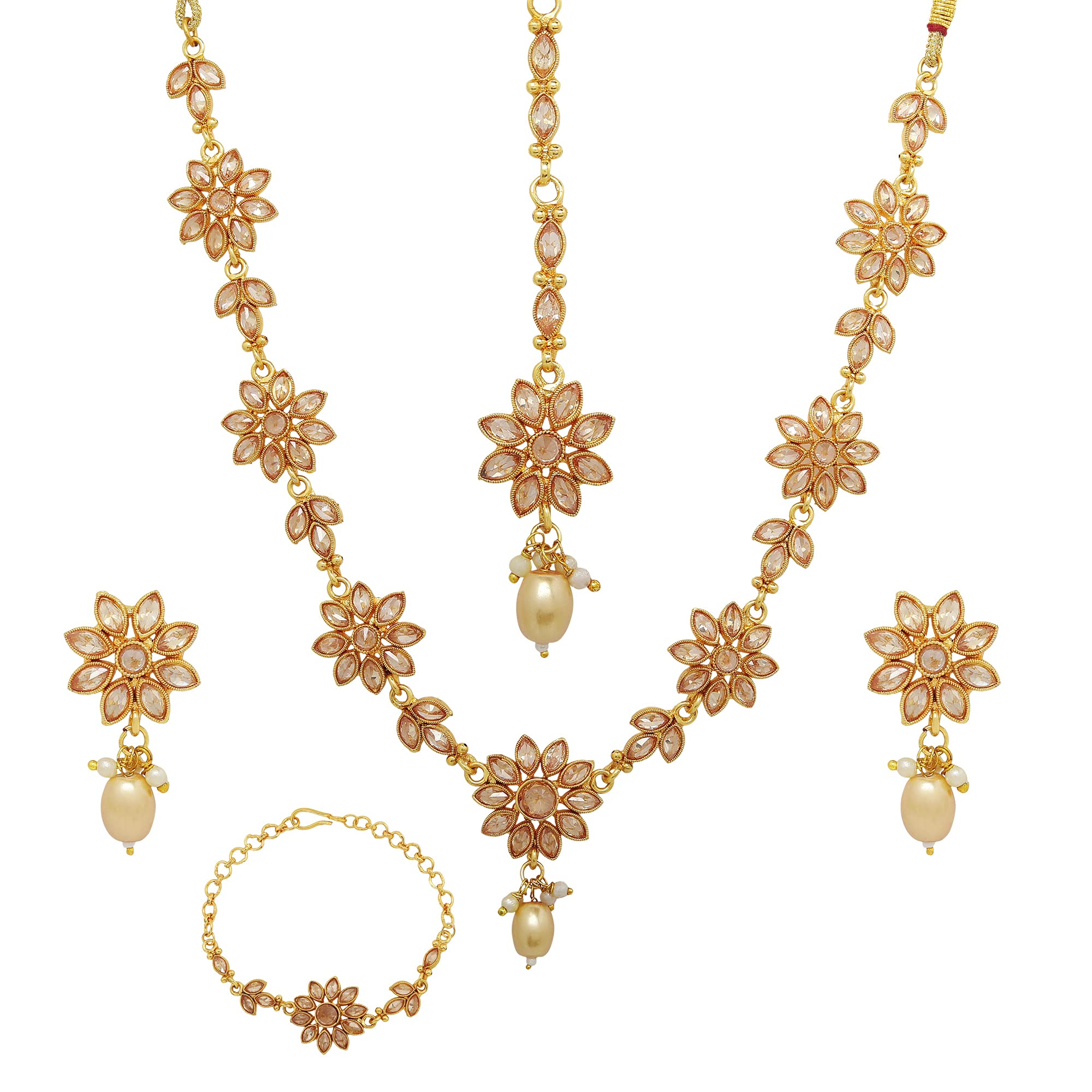 ZENEME Jewellery Sets for Women Gold Plated Bridal Necklace Set With Earrings and MaangTikka Ring For Wedding Jewellery Women & Girls (White) (B099FWNB9D) Amazon Price History, Amazon Price Tracker