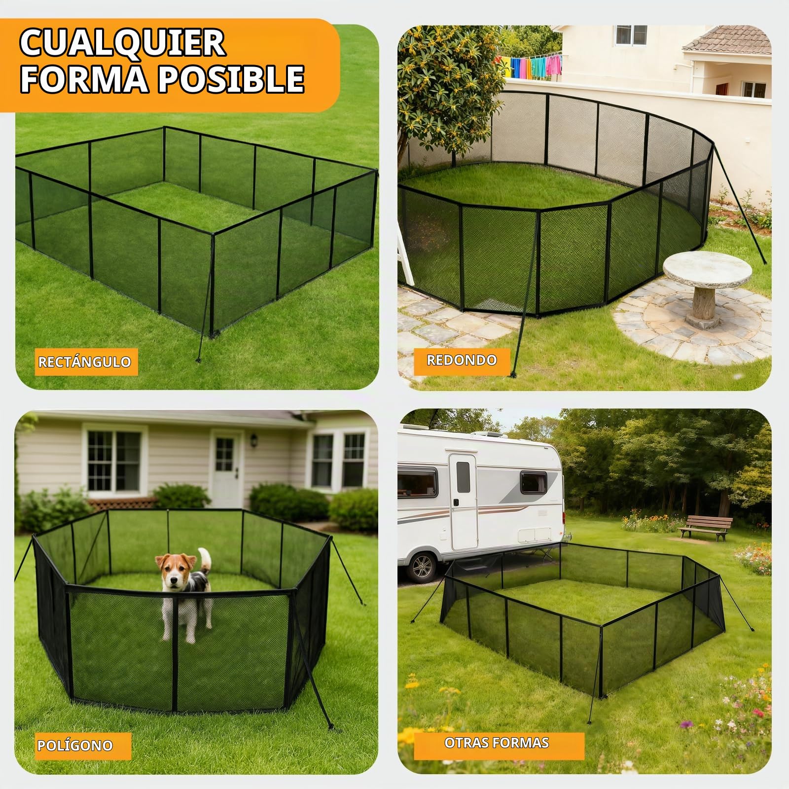 Valla para perros para camping, valla móvil para perros, portátil, valla móvil para perros, valla de camping para perros, 12 m de longitud total, valla plegable para perros, ideal para camping, jardín