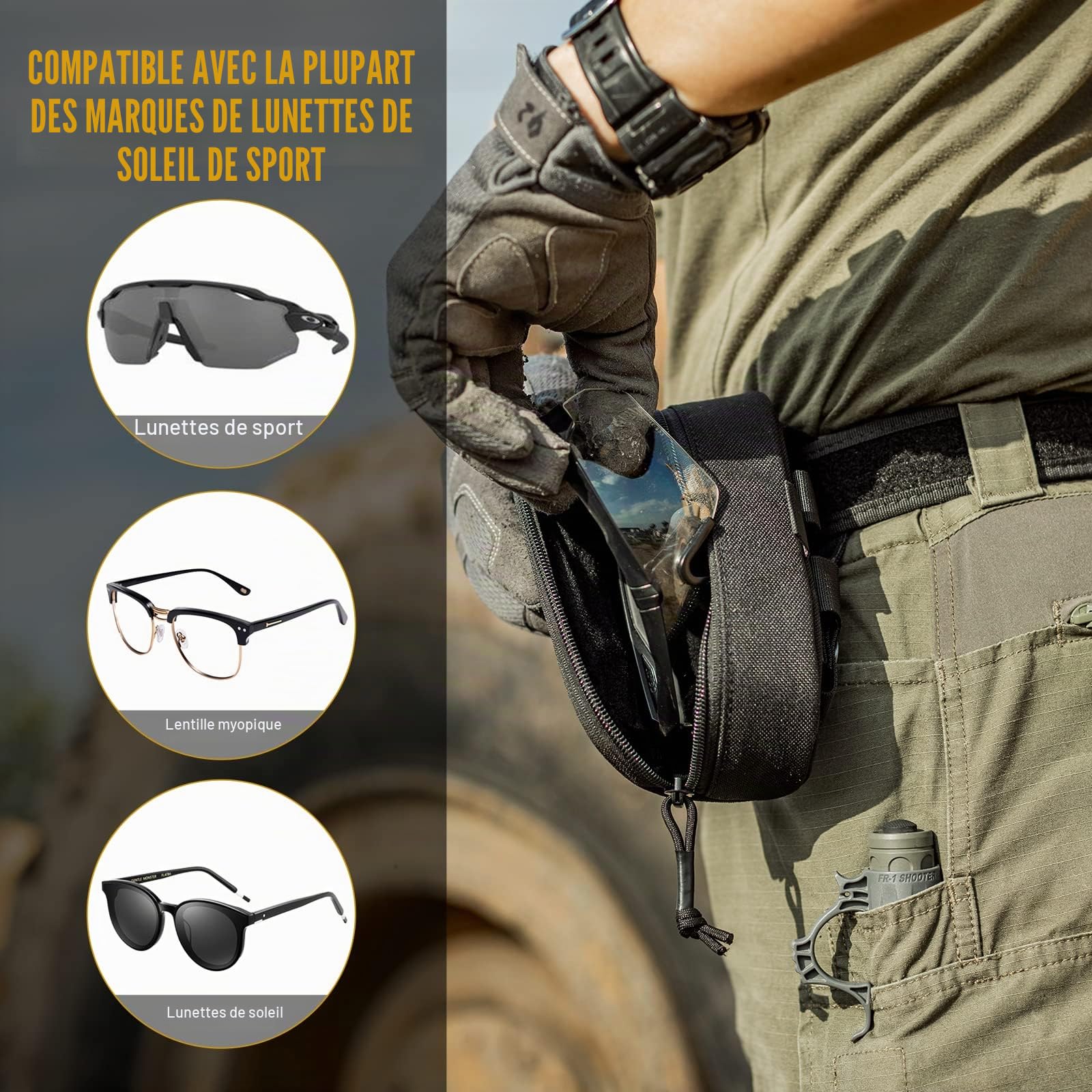 OneTigris Etui à Lunettes Rigide Tactique Zippé La Boîte De Protection pour Les Lunettes en 1000D Nylon avec Molle