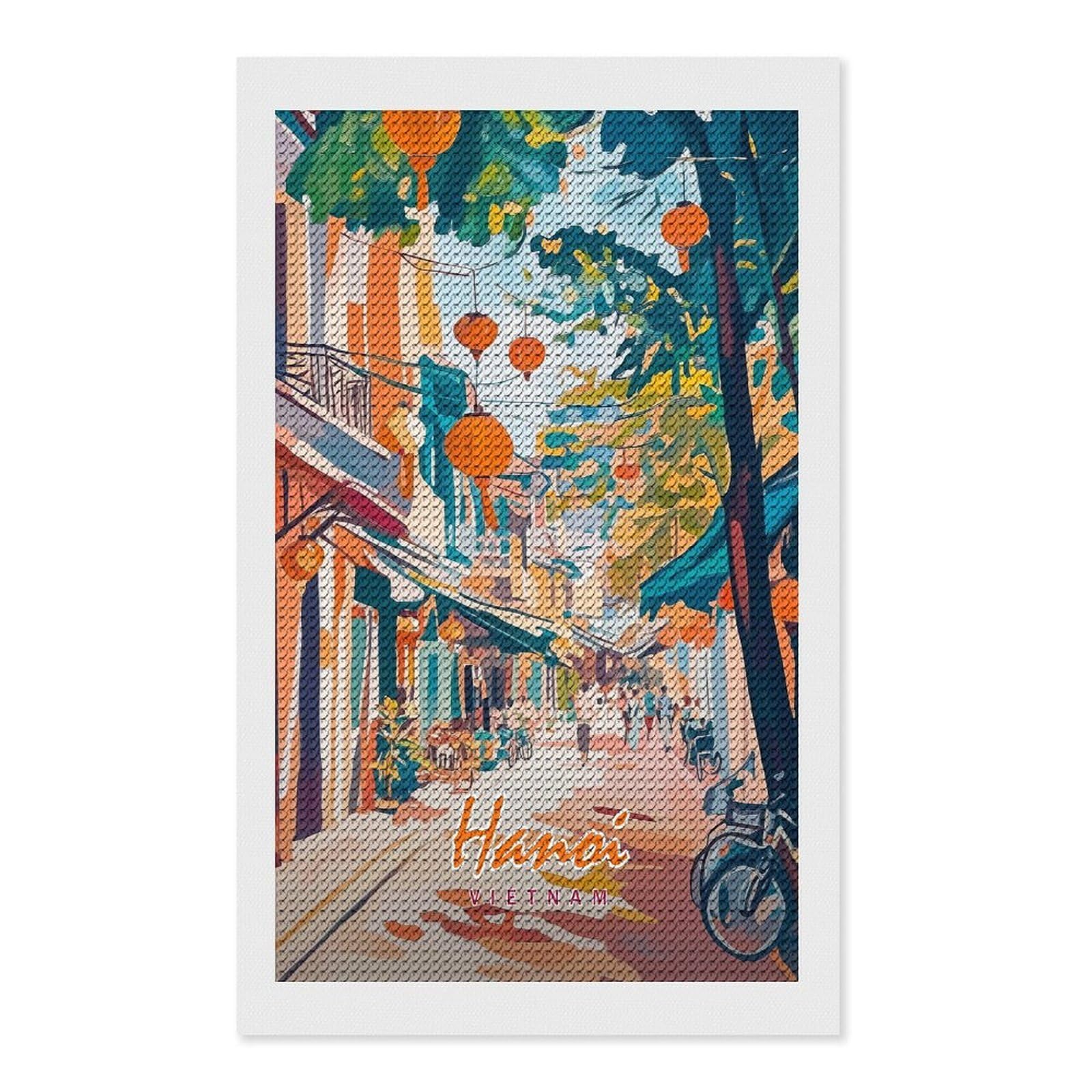 Junmoney Hanoi Street Scene DIY Diamond Art Canvas Kit 12"x20", Pleasing Wall Art Project, Easy Handmade Project, Living Room Decor