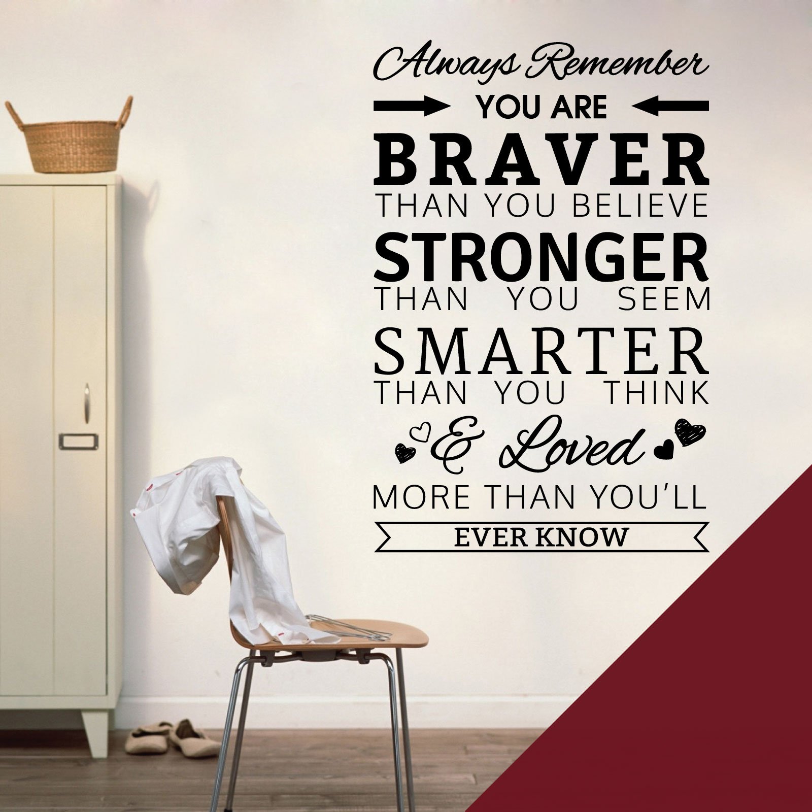 Always Remember, You are Braver Than You Believe, Stronger Than You Seem - Quote Decal Wall Sticker [Medium] [Burgundy] — image 1