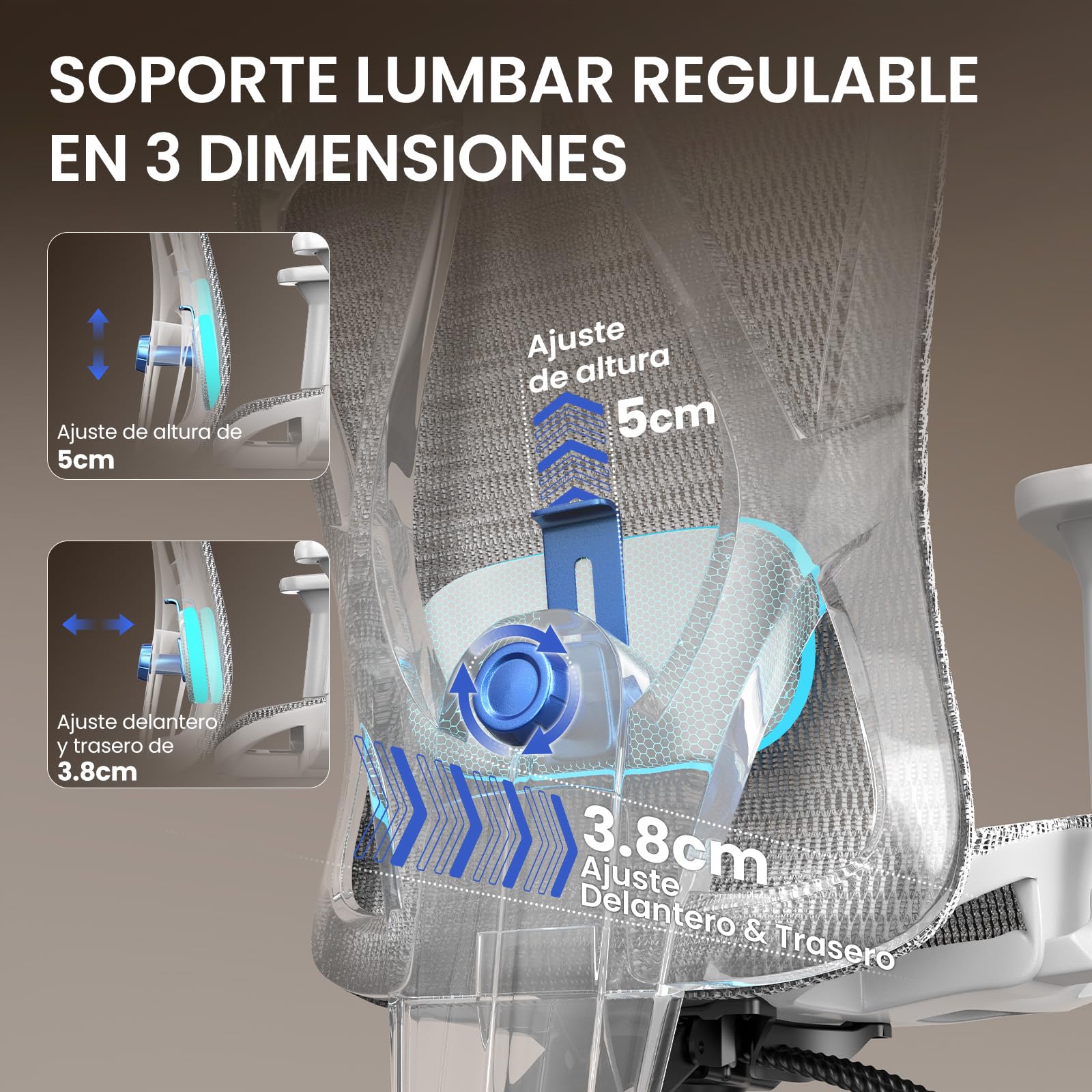 naspaluro Silla de Oficina Ergonómica con Reposacabezas, Respaldo Ajustable en 3 Posiciones, Carga hasta 150kg, Silla de Escritorio para Oficina y Home Office, Gris Claro
