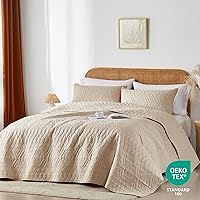 Vista 2 de akkialla King/Cal King Size Quilt Bedding Set,Beige Lightweight Microfiber Soft Bedspread,Modern Style Geometric Pattern Coverlet Set for All
