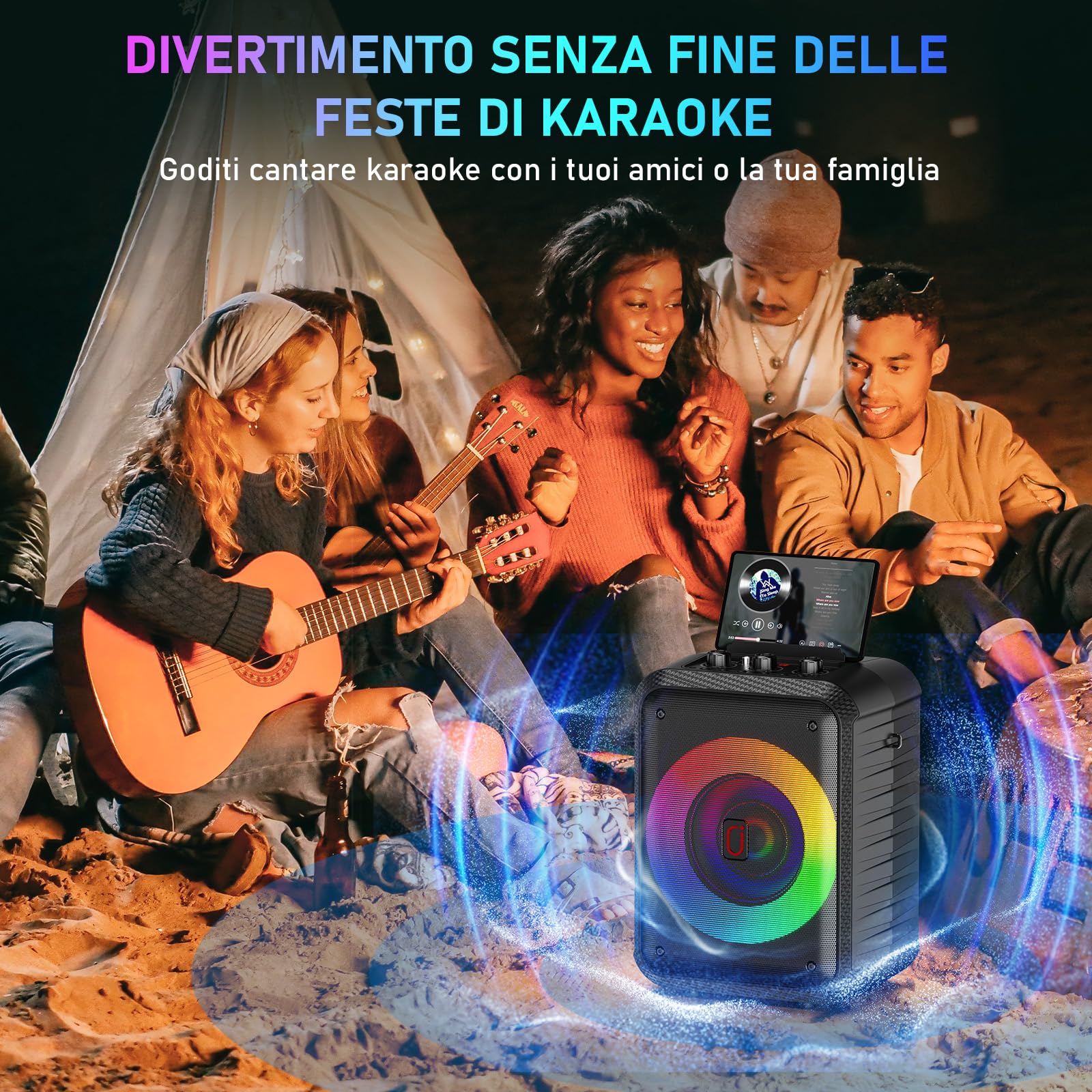 HWWR Canta tu Karaoke 2026, Sistema Karaoke con 2 Microfoni, 120W Cassa Bluetooth 5.3 Portatile con luci LED, Sistema PA, Ideale per Feste in Casa e Come Regalo per Adulti/Bambini