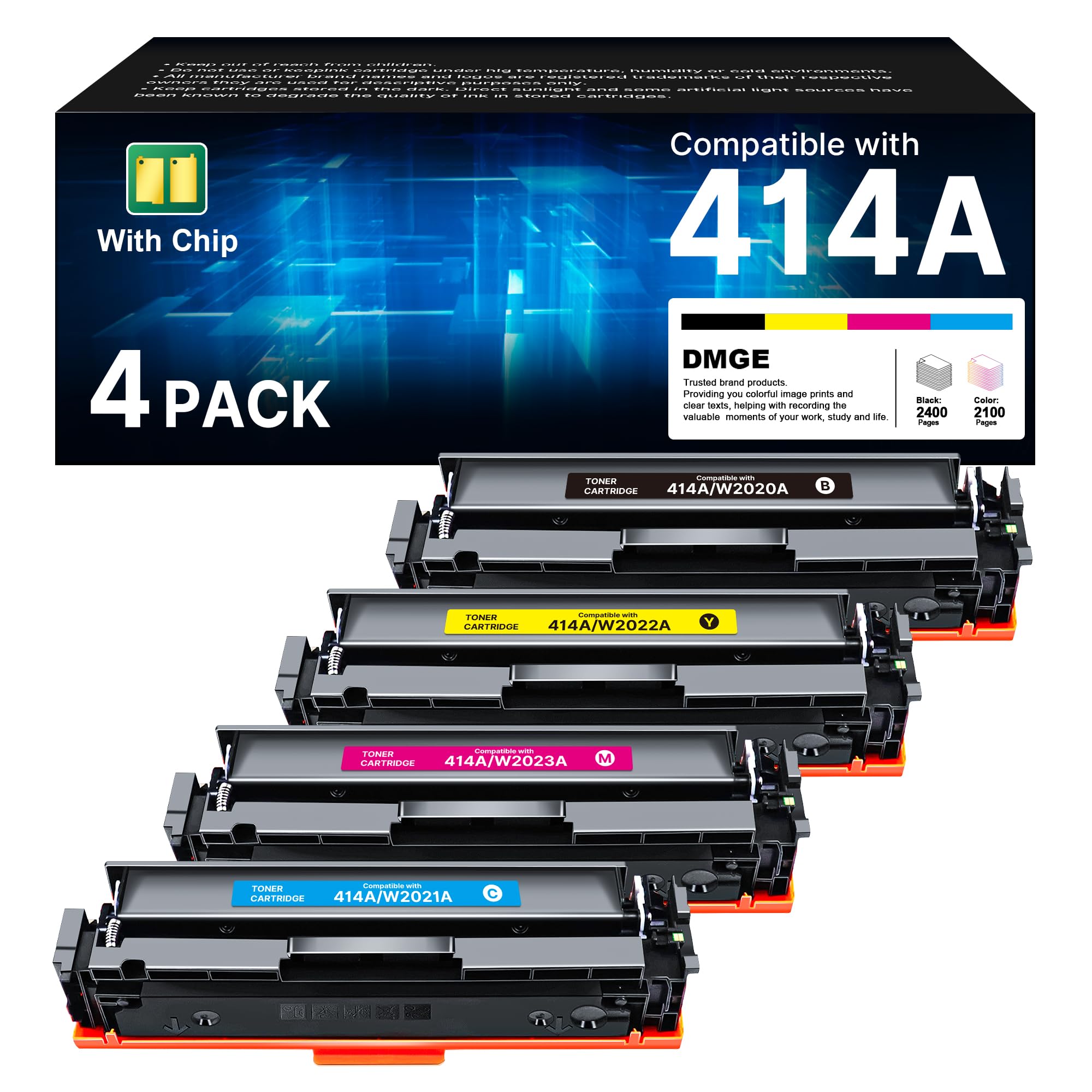 414A 414X Toner Cartridges M479fdw: Compatible Replacement for HP 414A Toner Cartridges 4 Pack, Works with HP Color Laserjet Pro MFP M479fdw Toner, Pro M454dw M454dn M480f M455dn Series Printer︱W2020A