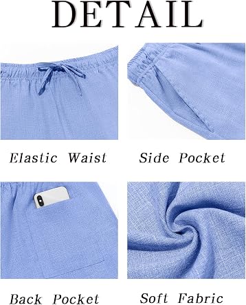 Makkrom Mens Casual Pants Drawstring Elastic Waist Lightweight Linen Pants Loose Fit Summer Beach Yoga Trousers