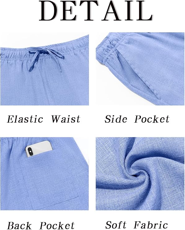 Makkrom Mens Casual Pants Drawstring Elastic Waist Lightweight Linen Pants Loose Fit Summer Beach Yoga Trousers