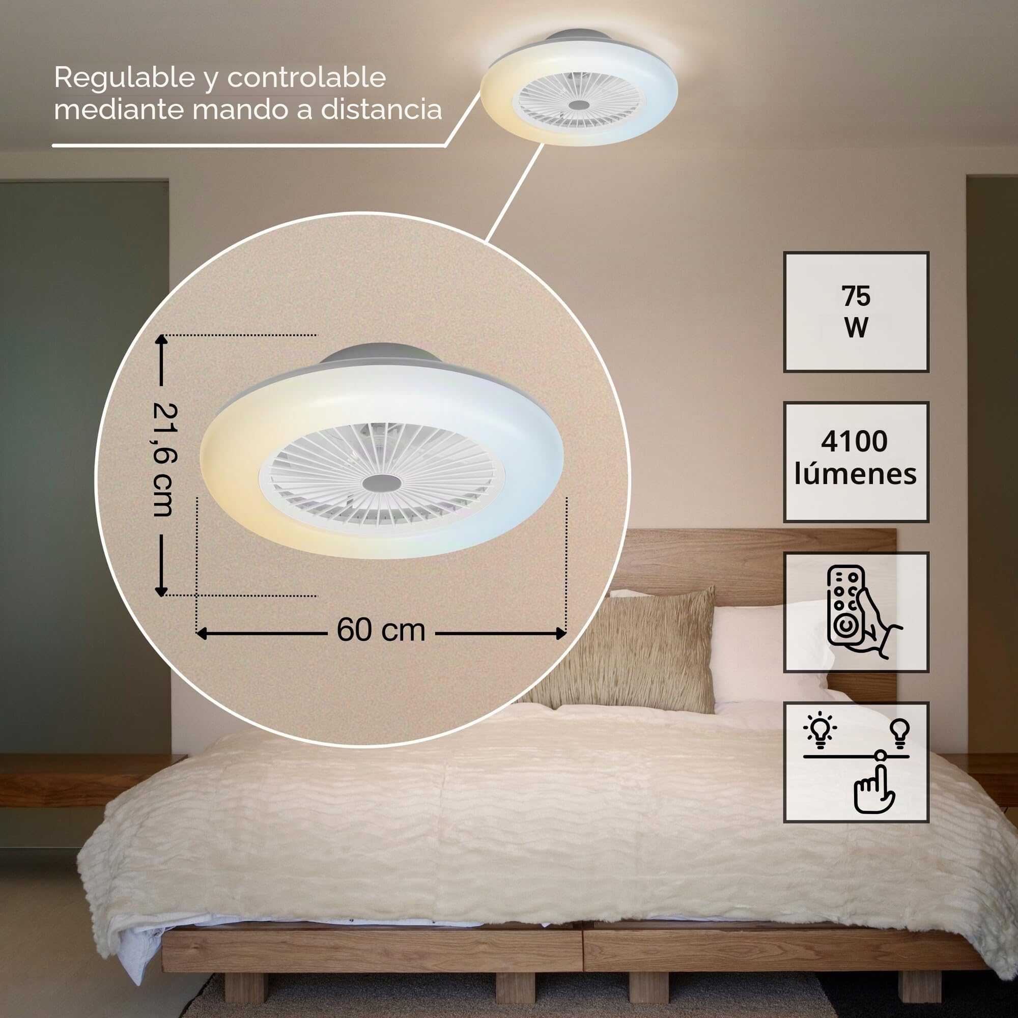 OSRAM Ventilador SMART+ WiFi con lámpara LED blanca | SMART+ Wifi Ceiling Fan LED, Indoor Wall Lighting, Blanco, 30000 h, Paquete de 1