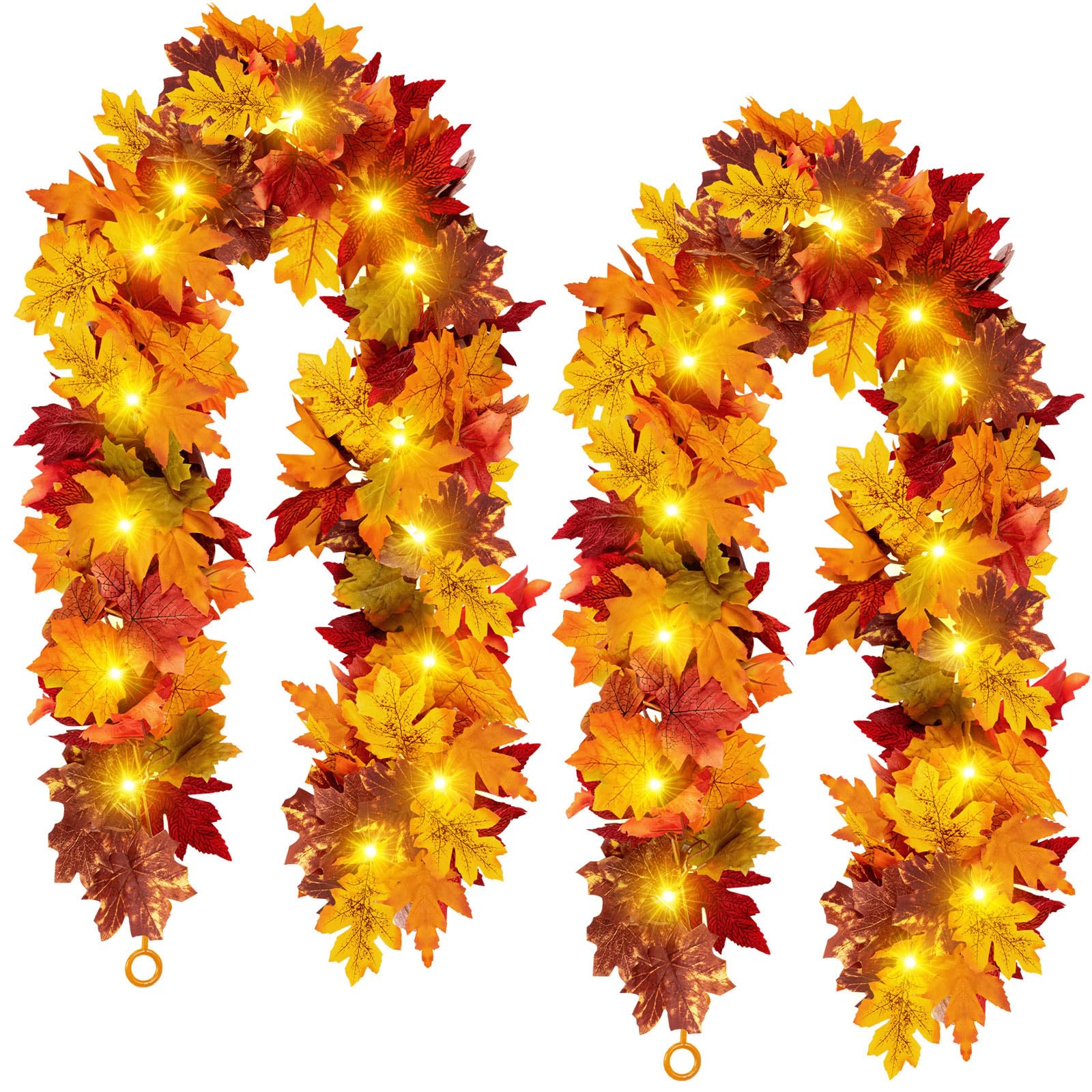 2Pcs Fall Maple Leaf Garland with Yellow Lights