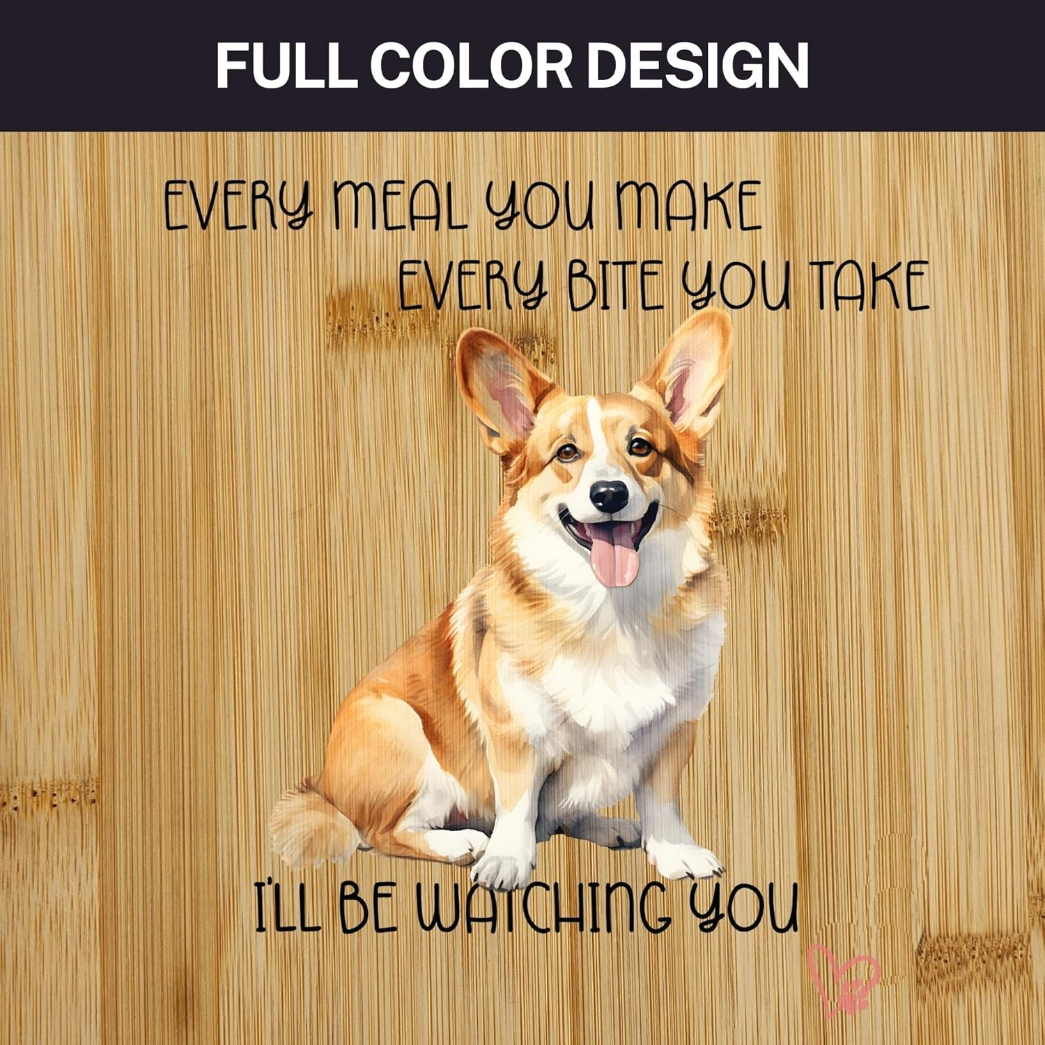 Welsh Corgi Gift for Dog Lovers, Corgi Cutting Board and Eight Stickers, 11 x 9 Bamboo Cutting Board, Eight Large CorgiDog Decals, Digitally Printed