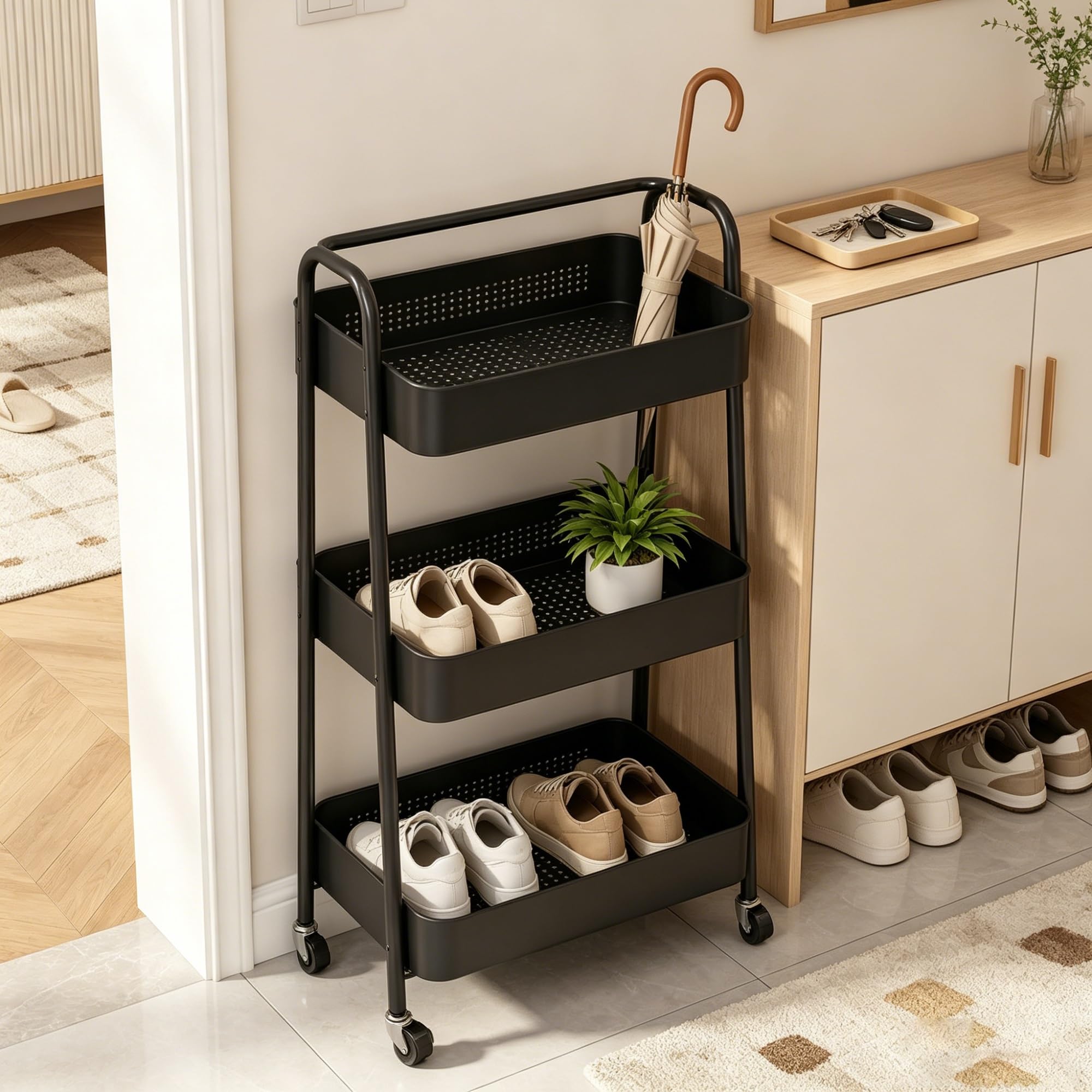 TYNGBT 3 Tier Black Metal Makeup Organizer Counter Storage Rack for Cosmetics Skincare Perfume Brush