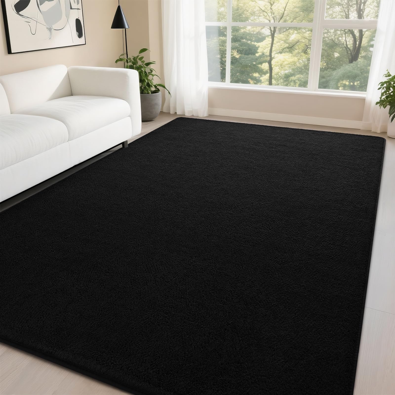DweIke 6x9 Black Area Rugs for Bedroom, Super Soft Living Room Rug, Thickened Memory-Foam Throw Carpet, Non-Slip and Washable Carpets for Kids Boys