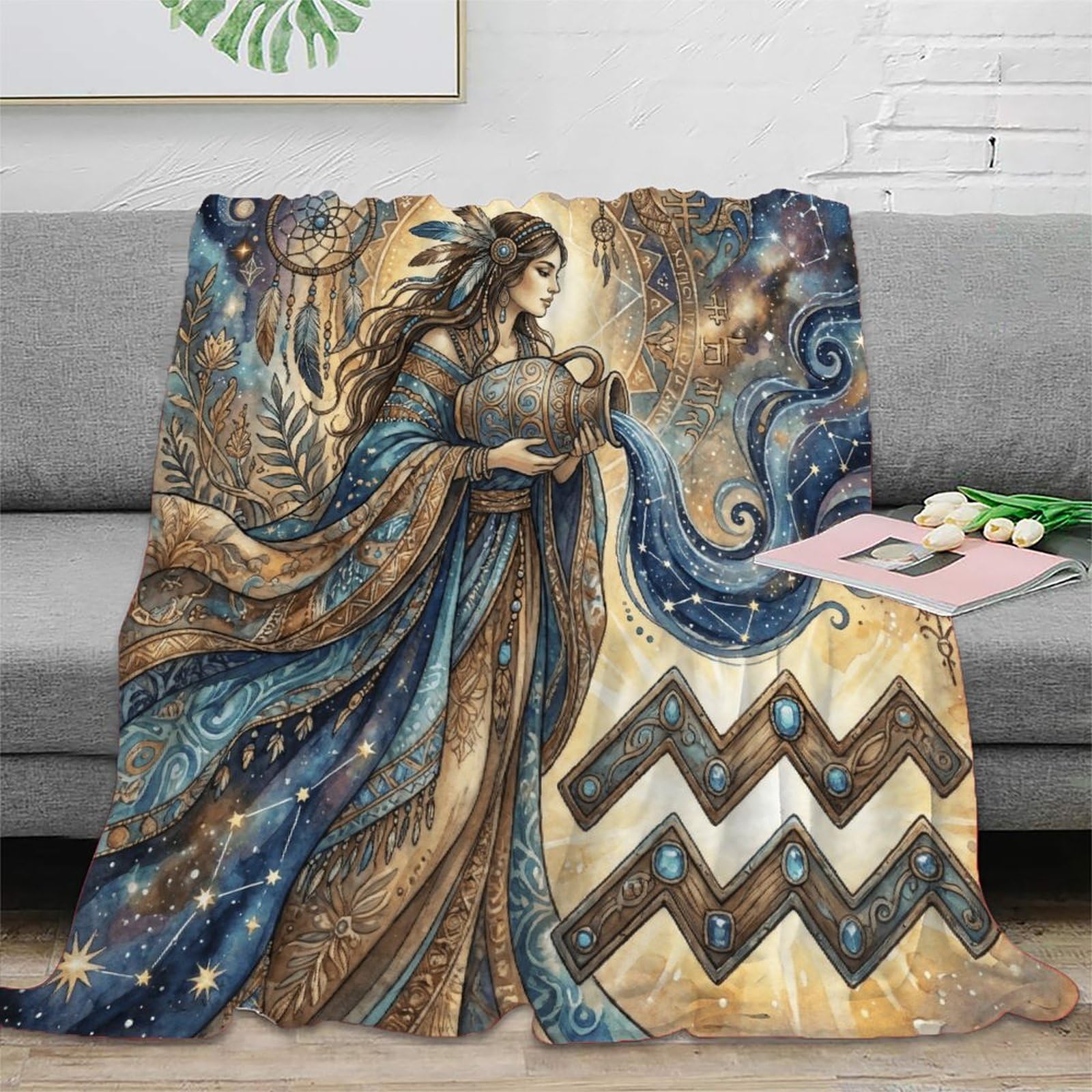 W7C8U2X3 Aquarius Zodiac Bohemia for for Soft Throw Blanket, Guest Bed Room