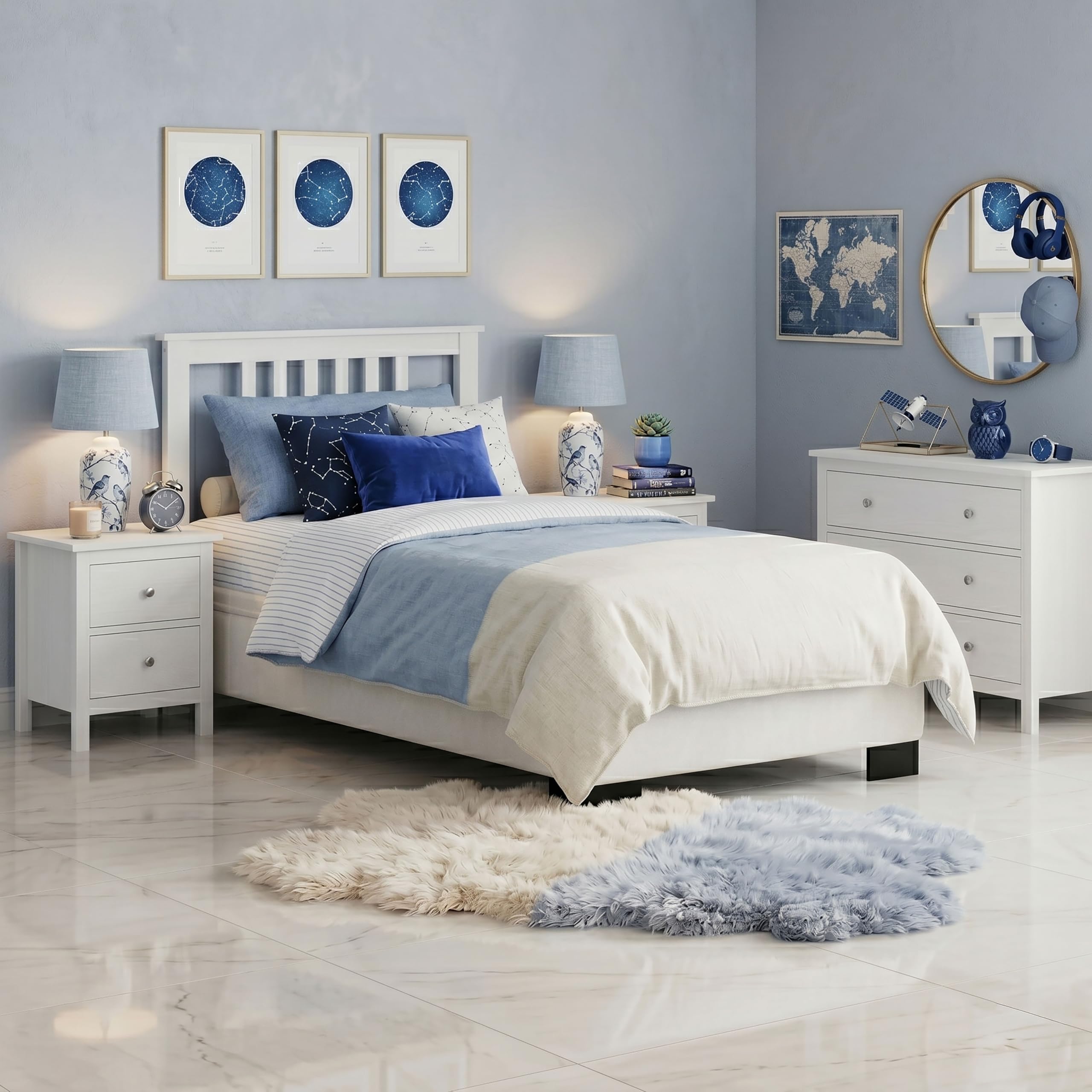 Dogar Moblit Cabecero de Pino Macizo para Cama con Somier de 90 cm Color Blanco Translucido Serie Alme Medidas (100x102x2) cm (Alto-Ancho_Fondo) Requiere Montaje