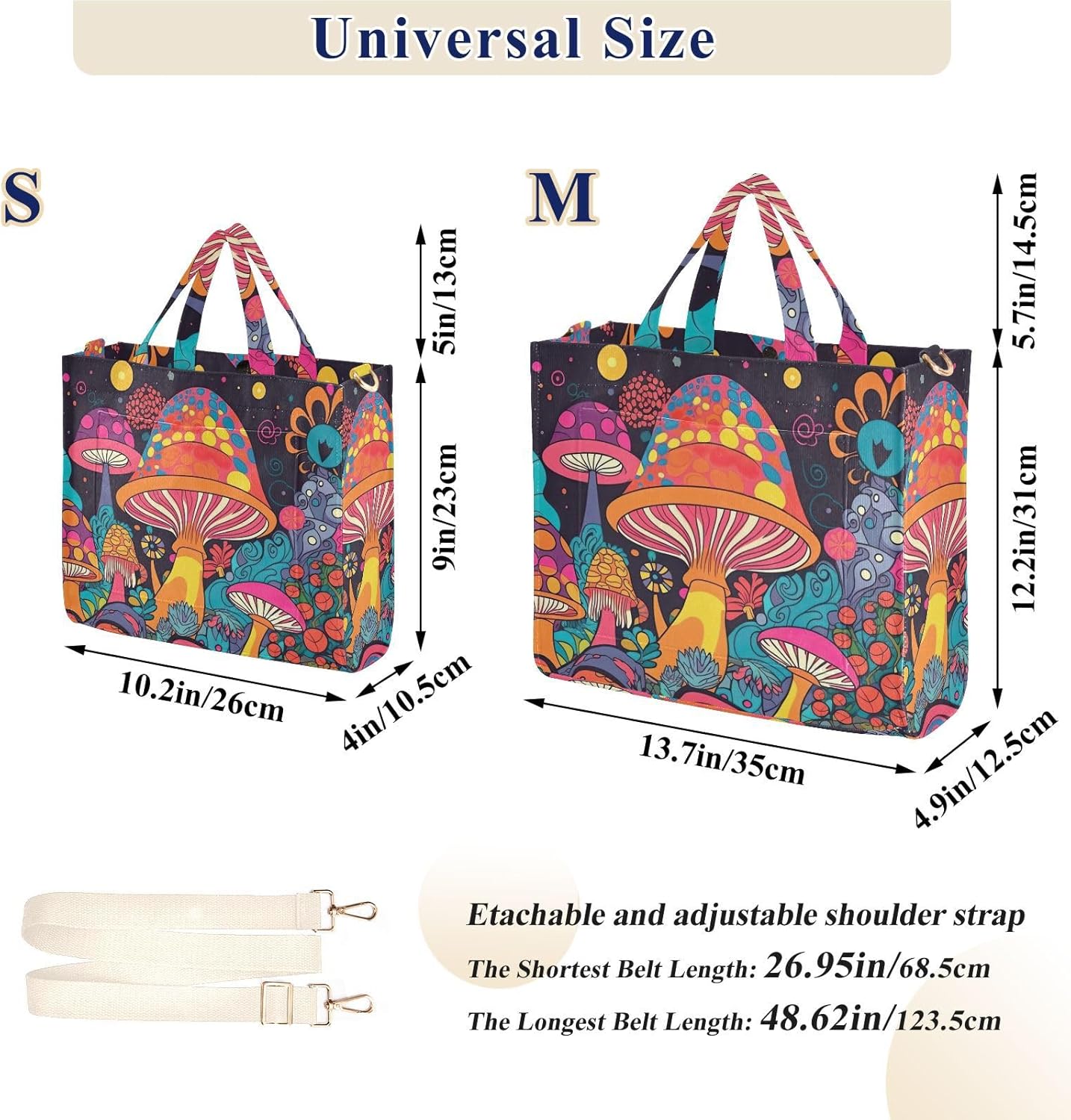 Corduroy Tote Bag for Women - Vibrant Mushroom, Handbag Purse with Detachable Strap