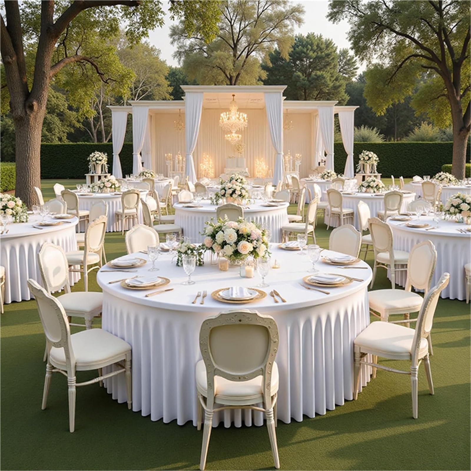 Falda Mesa Redonda Mantel Redondo Blanco de Licra, Cubierta Mesa elástica Ajustada sin Arrugas con Falda for Fiesta Boda, Buffet, fotografía cumpleaños(White,6FT(R 183XH 75 CM))