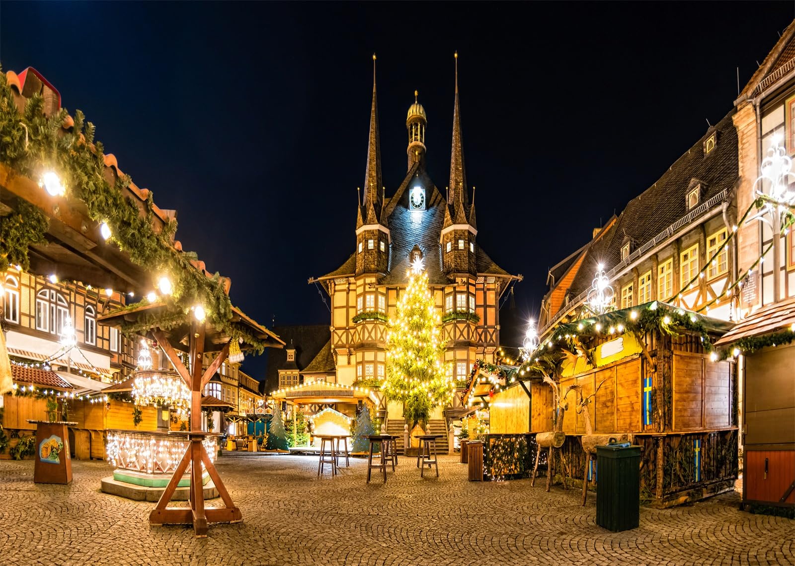 BELECO 7x5ft Fabric Christmas Town Street Backdrop Germany - View #6