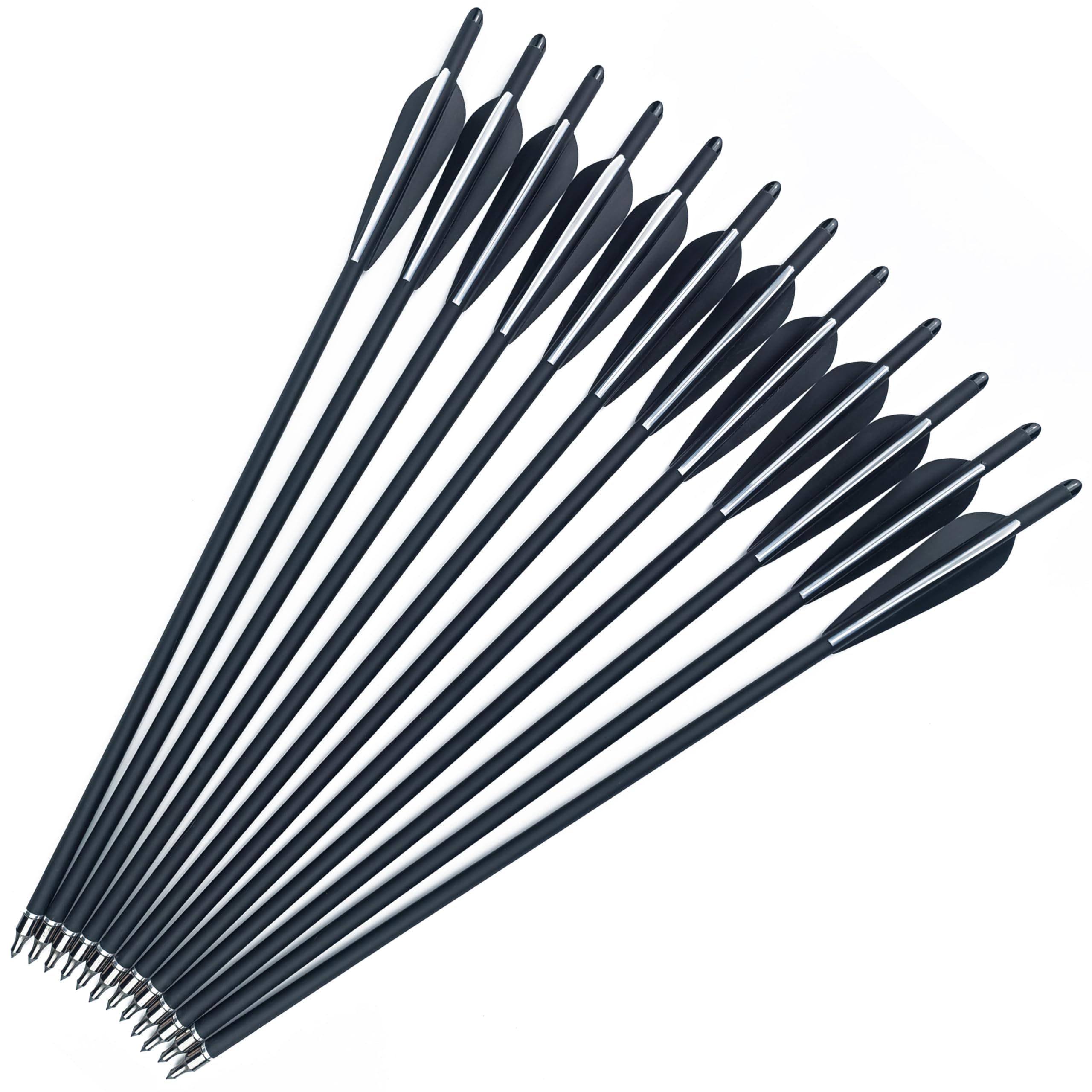Carbon-Jagdpfeile im 12er-Pack – 8,8 mm Durchmesser, 4-Zoll-Befiederung – für Bogenschießtraining, Jagd und Outdoor-Schießen – 16, 18, 20, 22 Zoll