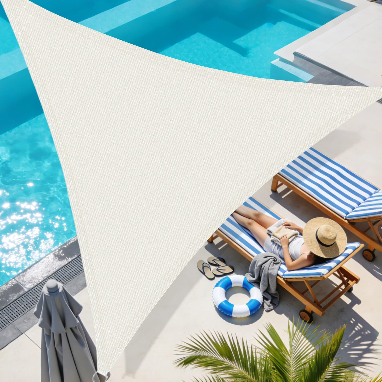 Sun Shade Sail 2x2x2m Triangle Breathable 185gsm HDPE Awning Canopy 95% UV Block for Outdoors Patio Garden Yard Deck Pergola Party With Rope, Off white