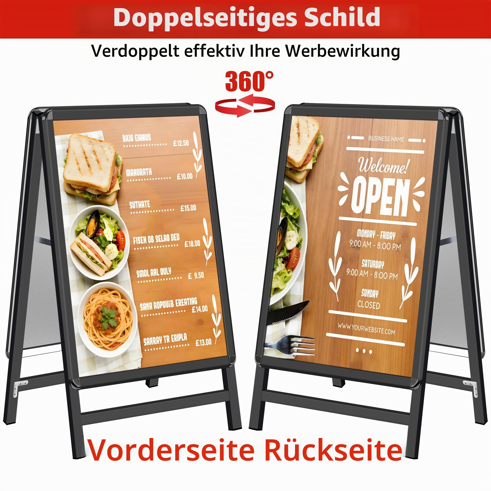 Kundenstopper A1 – Doppelseitiger wetterfester Plakatständer, A-Rahmen Ständer Outdoor, Aufsteller für Werbung & Messen (A1, Schwarz)