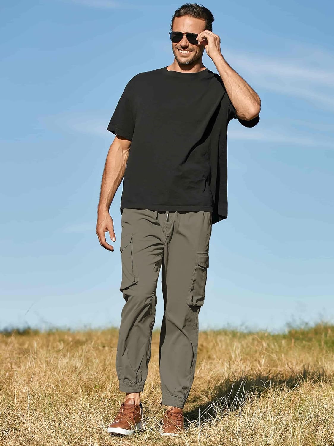 JMIERR Men's Casual Cargo Joggers Pants Stretch Elastic Waist Drawstring Tapered Sweatpants with Pockets - Image 5