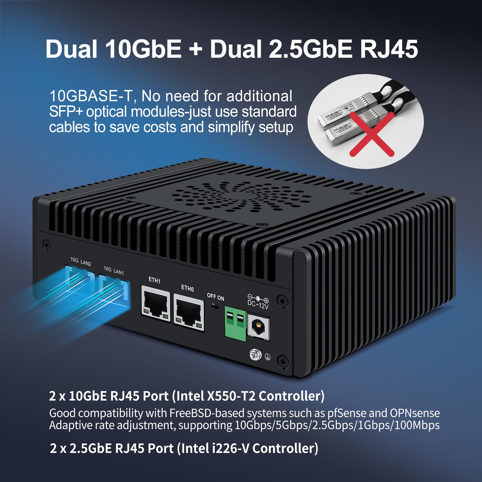 CWWK N150 Mini PC (Aggiornato N100) Firewall con 4 porte 10GbE RJ45 + LAN 2.5GbE, S7 Pro OPNsense Appliance Mini Computer, Micro PC Barebone DDR5 SENZA RAM/SSD, 2-NVMe, USB-C, TF