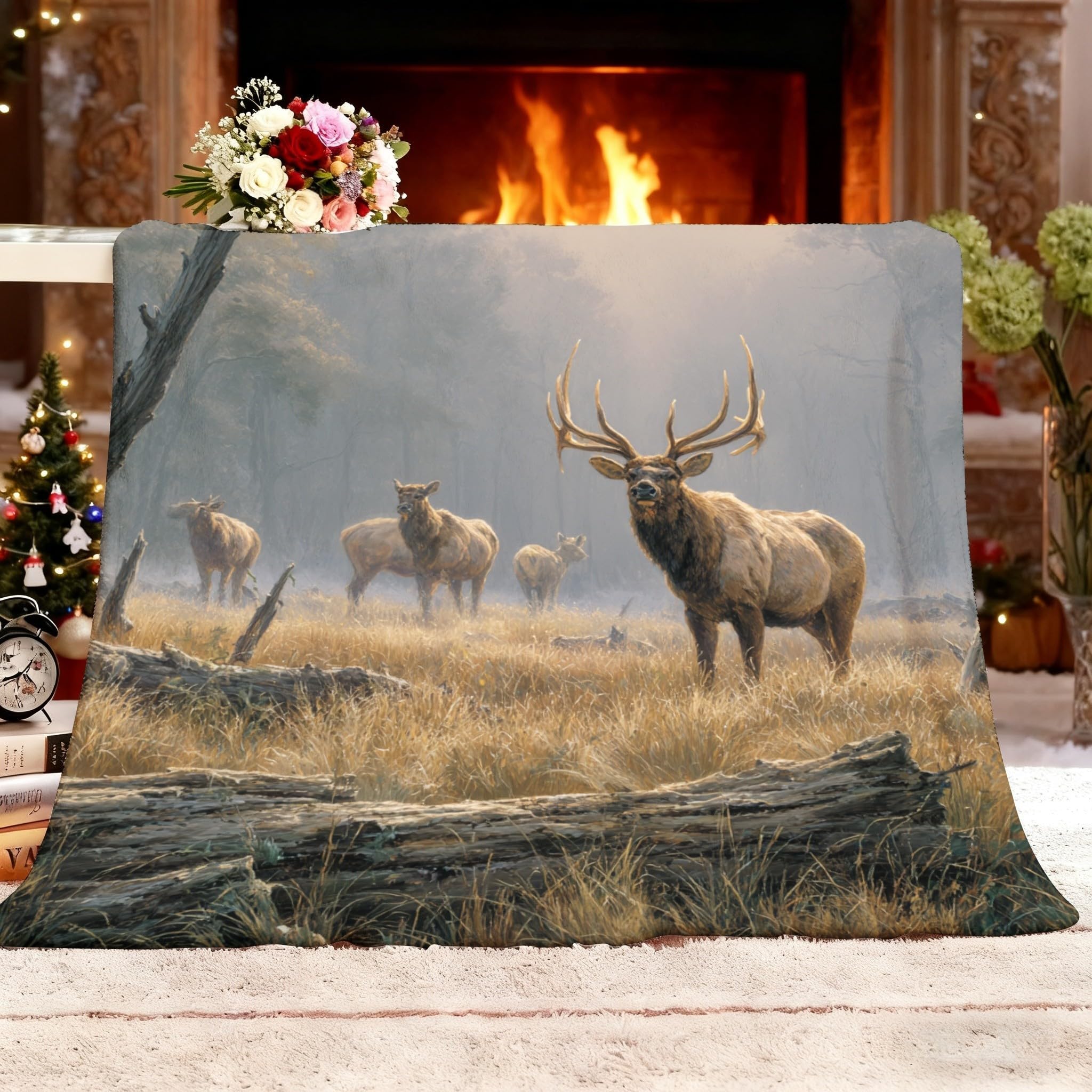 Behaart Przytulny koc XXL 180 x 220 cm, brązowy, puszysty koc polarowy jako kołdra/narzuta na sofę, koc ze zwierzęciem leśnym, koc do mieszkania, miękka i ciepła flanelowa narzuta na łóżko dla