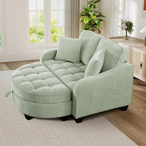 Miniatura 8 de Silla Chaise Lounge de Interior, Silla de Sofá de Chenilla de Gran Tamaño con Otomana de Almacenamiento y Respaldo Ajustable, Sofá Biplaza Cian