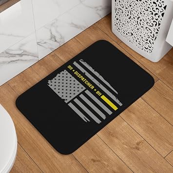 911 Dispatcher Thin Gold Line Doormat 24x16 - Non Slip Entrance Rug for Bathroom, Kitchen, Front Door - Absorbent Waterproof Bath Mats for Indoor Use Black