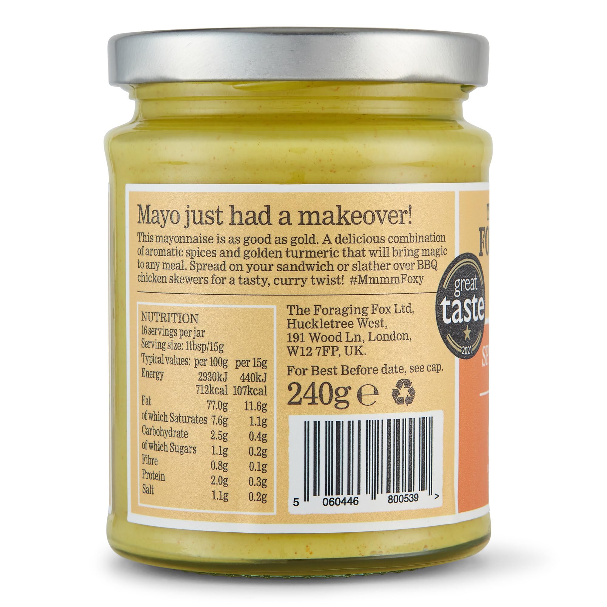 The Foraging Fox | Ohne Zuckerzusatz Glutenfrei Gewürzte Kurkuma Mayo, 6 x 240 g