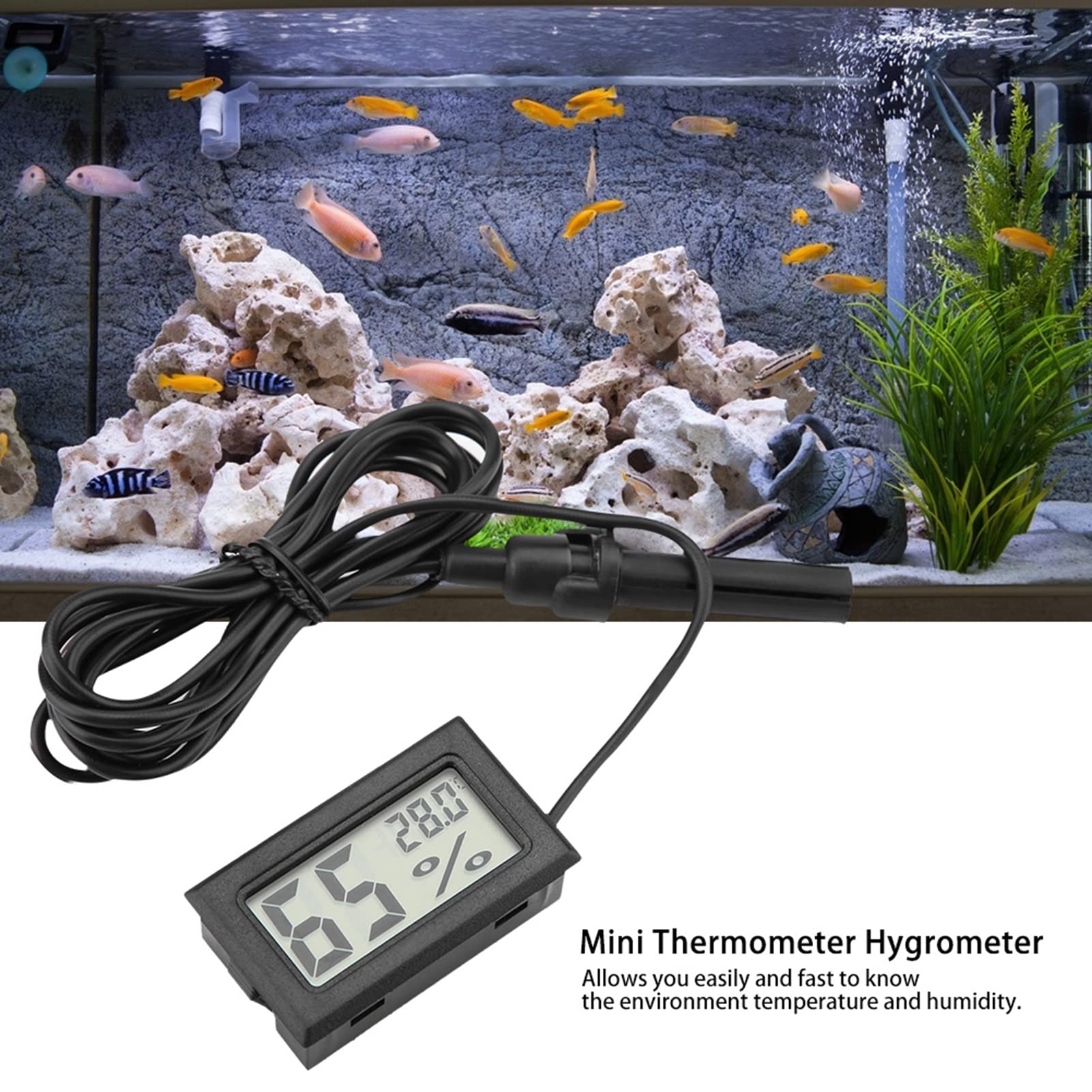 Hygromètre Thermomètre LCD à Mini-sonde Intégré avec Sonde Externe pour Incubateurs, Couveuses, Réservoir de Reptiles, Aquarium, Réservoir de Poissons