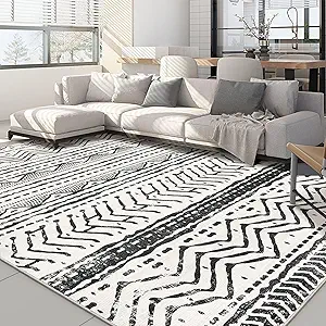 Nakagishi Black Rug Living Room 5X7: Washable Boho Large Neutral Soft Rug Modern Stain Resistant Moroccan Indoor Non-Slip Carpet for Bedroom Kids Playroom Office Dining Room Classroom Dorm