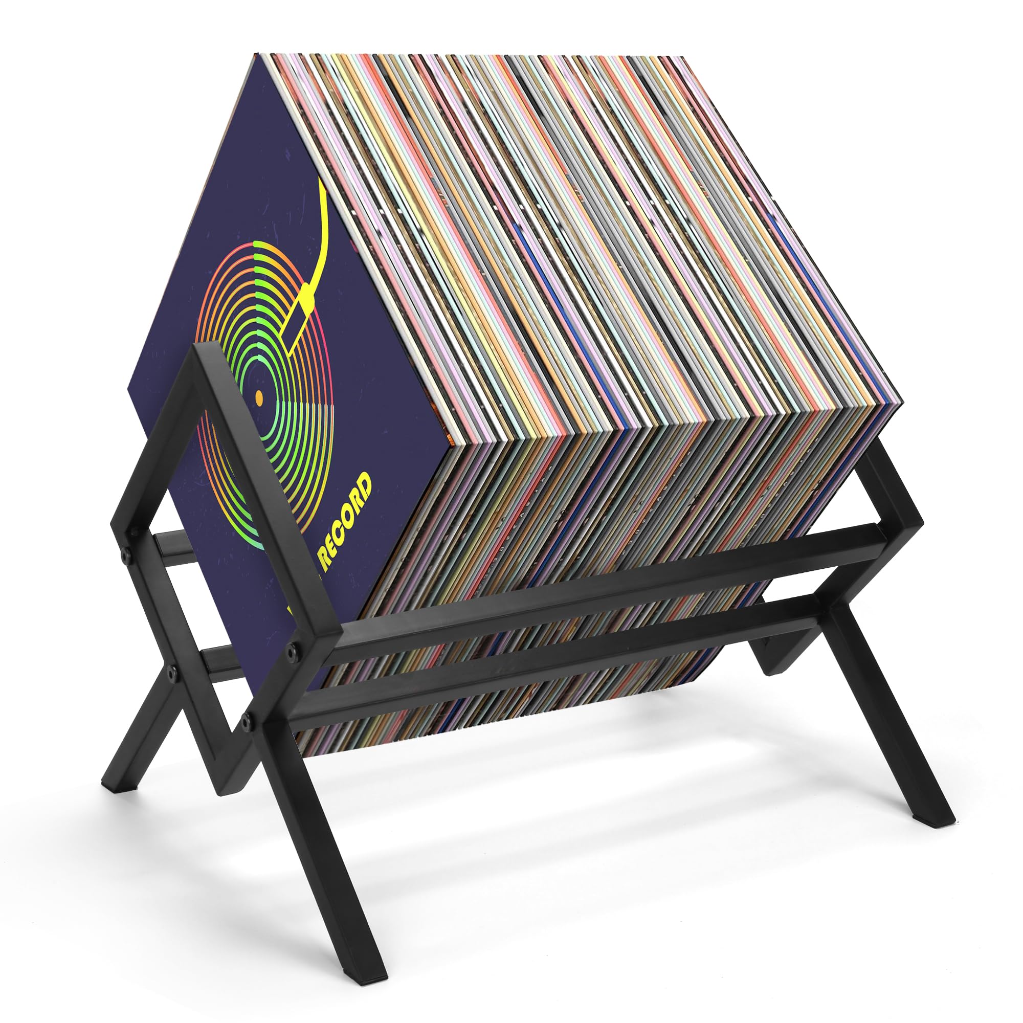 Honlibey Vinyl Record Holder 80-100LPs, Desktop Bookshelf, Metal Cookbook Organizer, CDs/Magazine/Files Display, Tabletop Bookshelf for Apartments/Dormitories/Office/Bedrooms