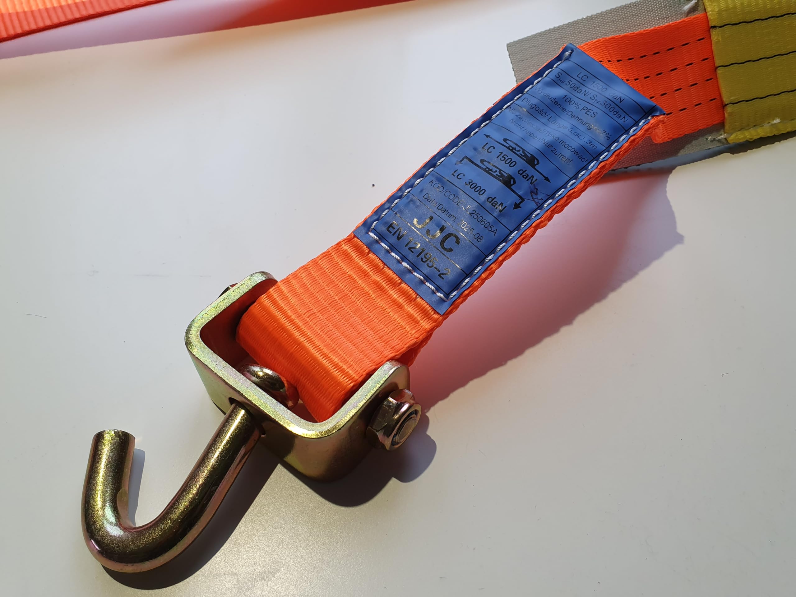 4X 50mm / 3 Meter Spanngurt mit extra langem Grippschlauch Autotransport Radsicherung Reifengurt PKW Anhänger Zurrgurt KFZ Trailer – Gurt mit EN 12195-2 / LC 3000 daN