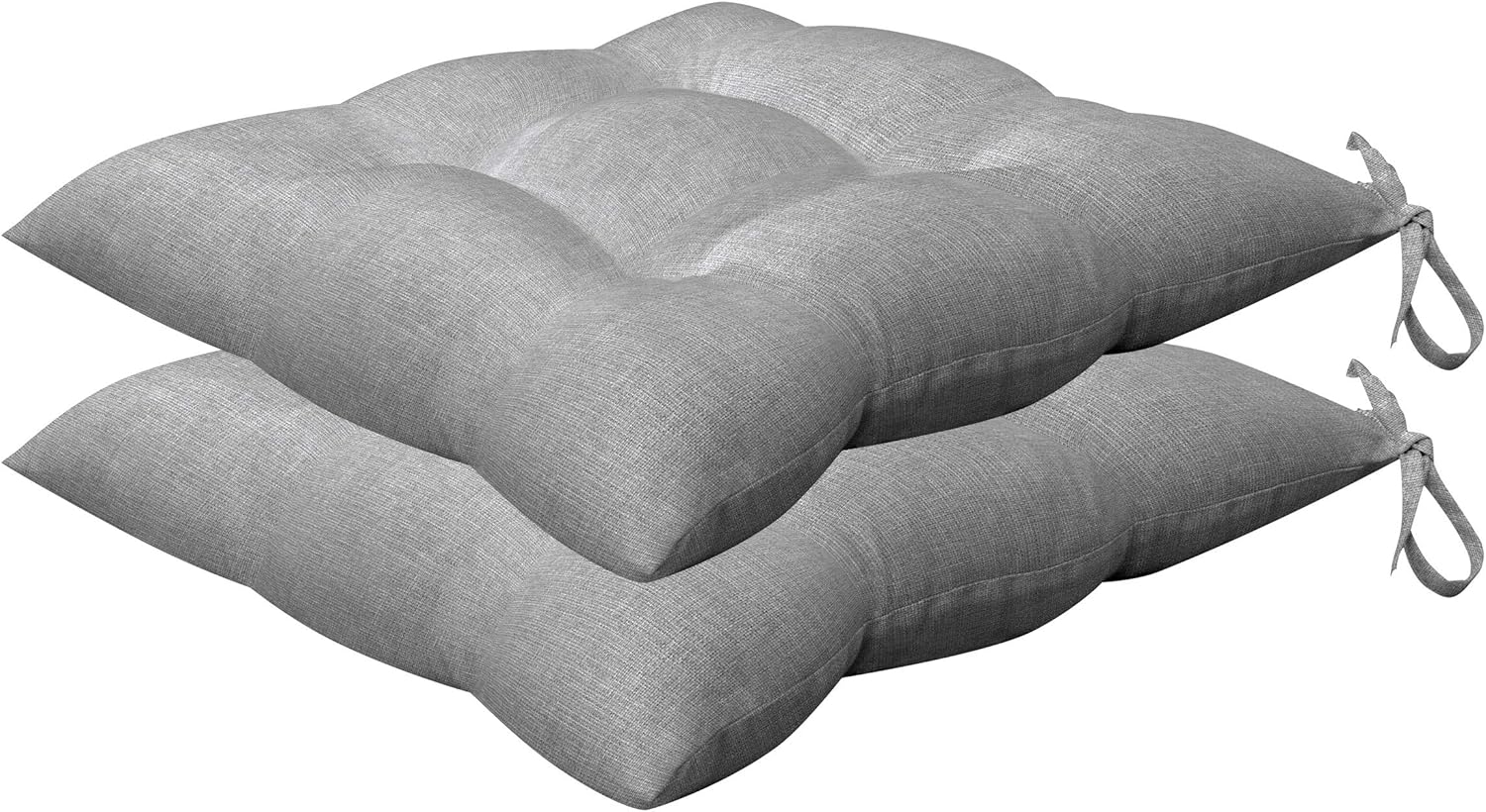 Honeycomb Indoor/Outdoor Textured Solid Platinum Grey Square Tufted Seat Cushion: Recycled Polyester Fill, Weather Resistant, Pack of 2 Patio Cushions: 17 W x 17 D x 4 T