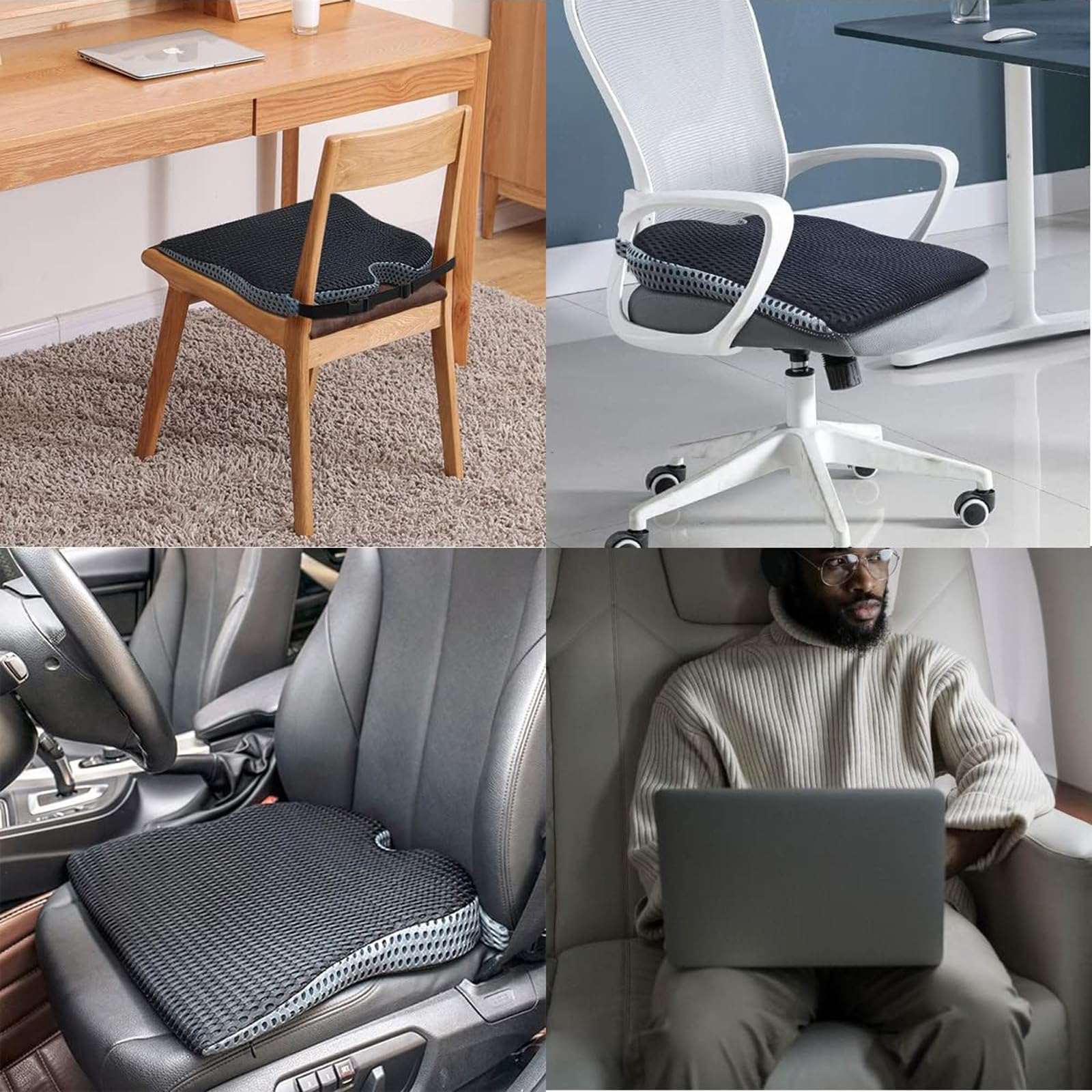 Cojín De Asiento De Cuña para Coche, Asiento De Conductor, Silla De Oficina, Sillas De Ruedas, Soporte para Coxis, Cojín De Espuma Viscoelástica para Alivio De La Ciática,Gris
