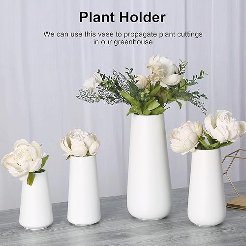 Miniatura 9 de DECORSWITH Jarrón pequeño de cerámica para flores, plantas, jarrones blancos mate para estante de mesa moderno, decoración del hogar, boda, jarrón