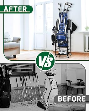 Mythinglogic Golf Storage Garage Organizer, Golf Bag Storage Stand and Other Golfing Equipment Rack, Extra Storage Rack for Golf Clubs