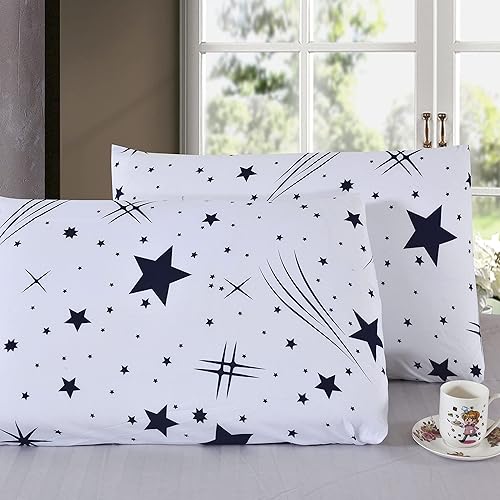 LRZG Juego de 2 fundas de almohada reversibles con diseño de estrellas y cierre de sobre, 100% poliéster, suave, transpirable, ligero, resistente a